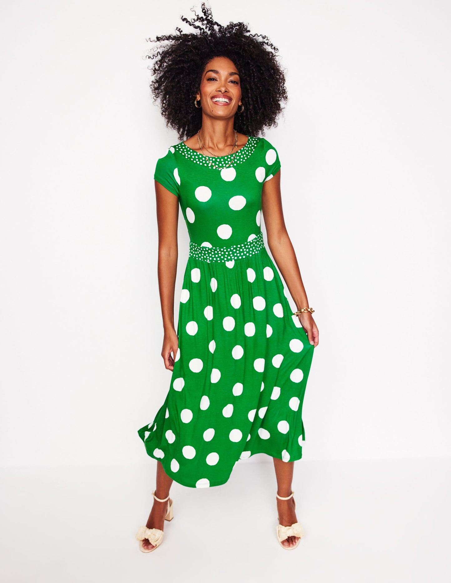 Robe midi Melanie en jersey-Émeraude profond, pois abstraits