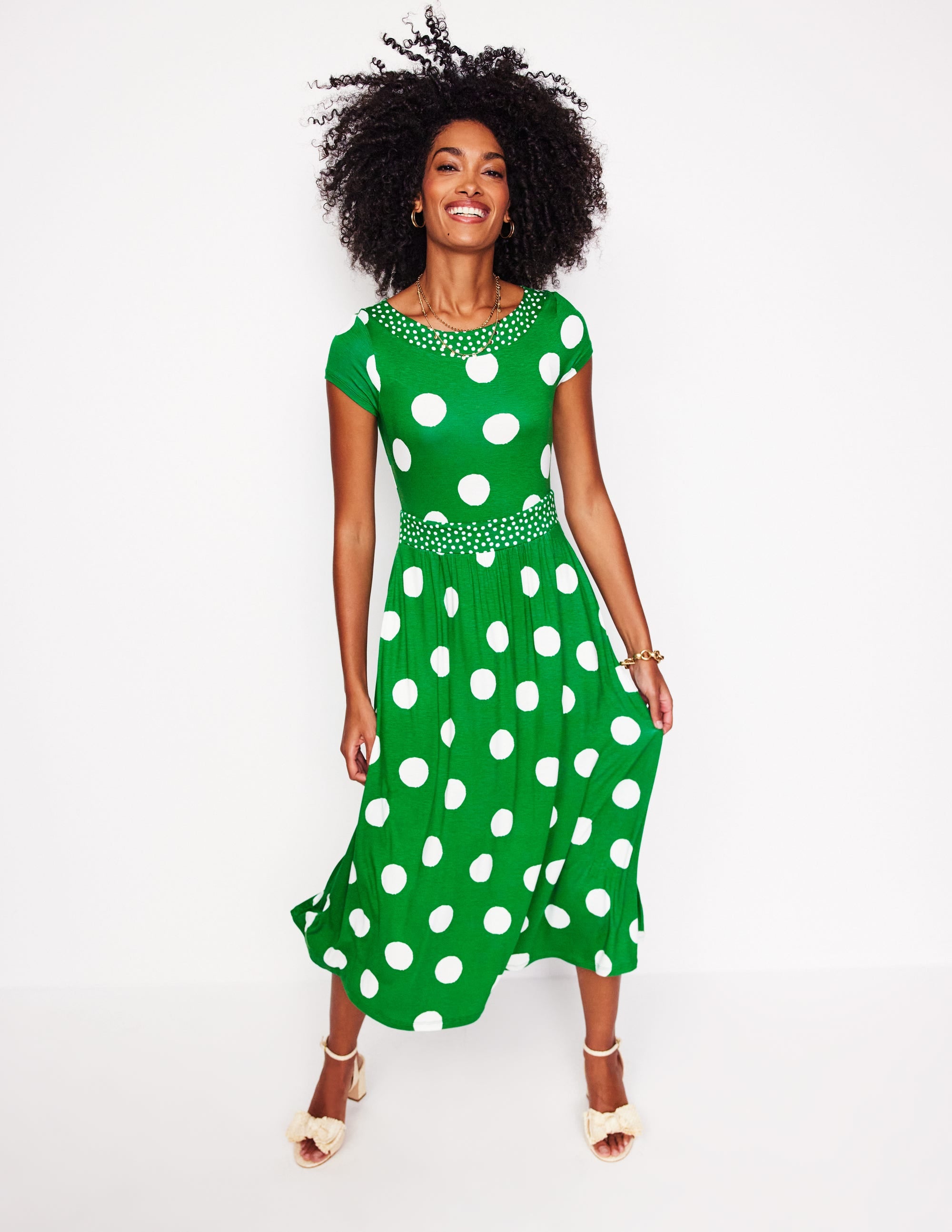 Robe midi Melanie en jersey-Émeraude profond, pois abstraits - Image 4