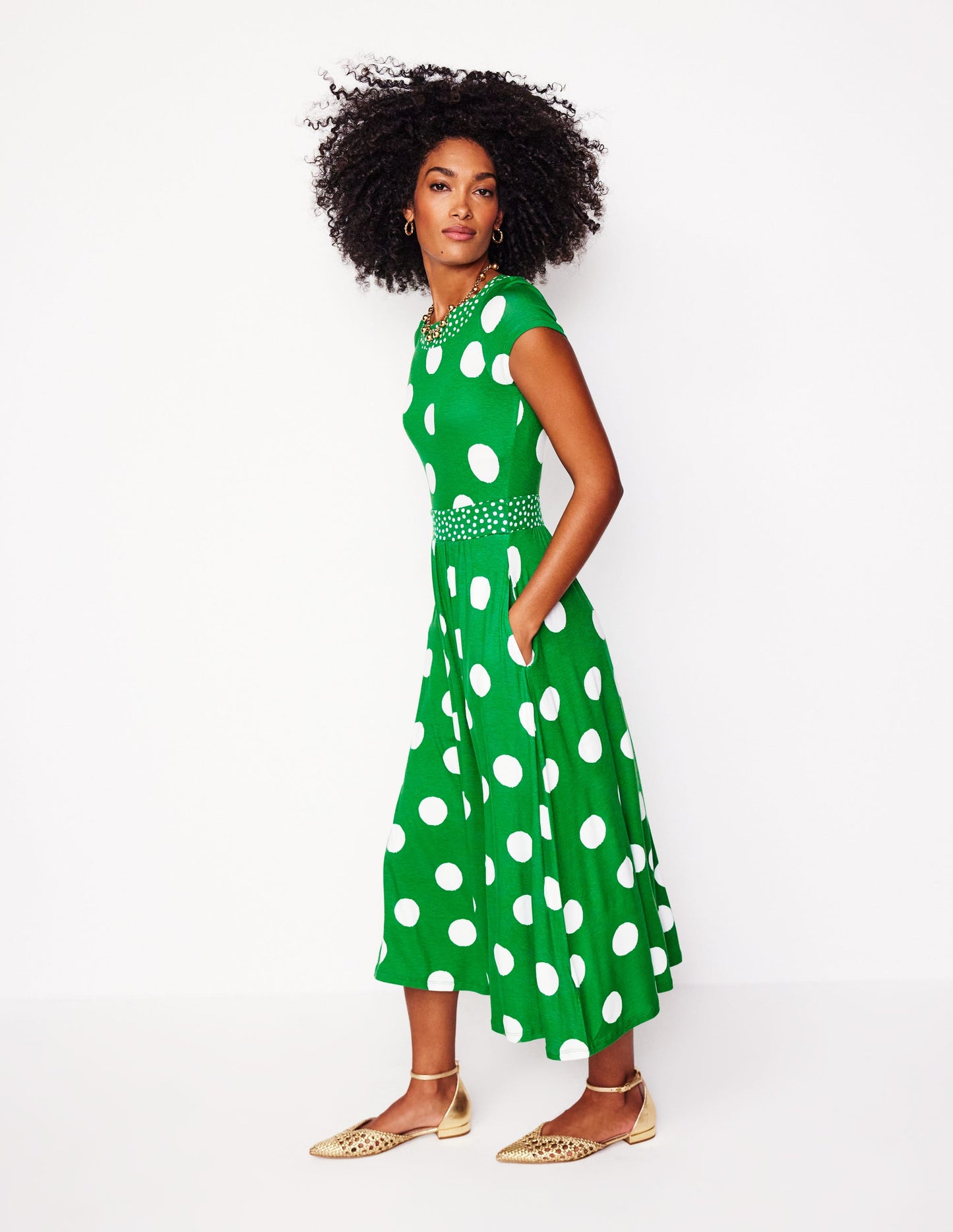 Robe midi Melanie en jersey-Émeraude profond, pois abstraits