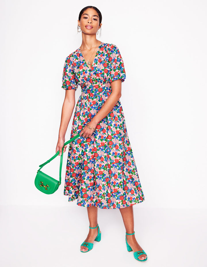 Robe midi Lillian en coton-Multi, motif Painterly Meadow