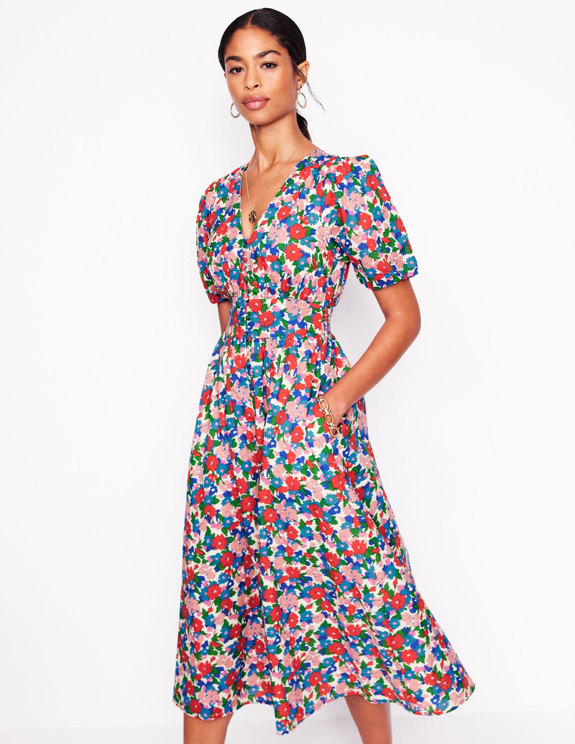 Robe midi Lillian en coton-Multi, motif Painterly Meadow - Image 4