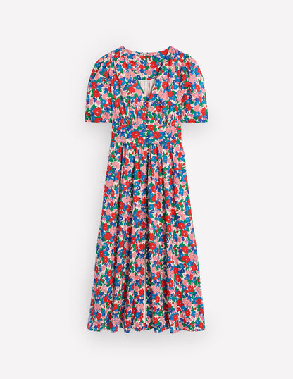 Robe midi Lillian en coton-Multi, motif Painterly Meadow