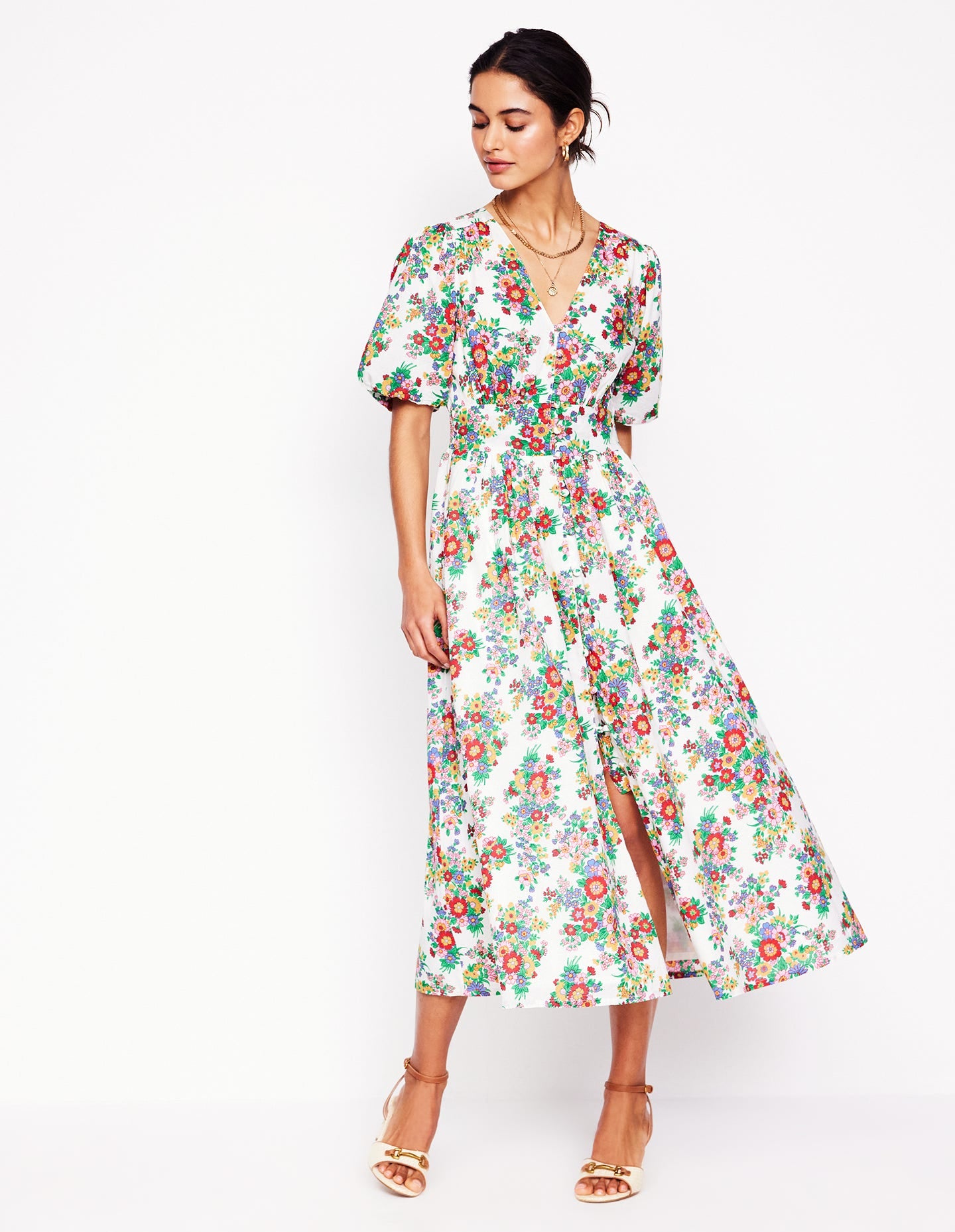 Robe midi Lillian en coton-Multi, motif Bouquet Cluster - Image 1