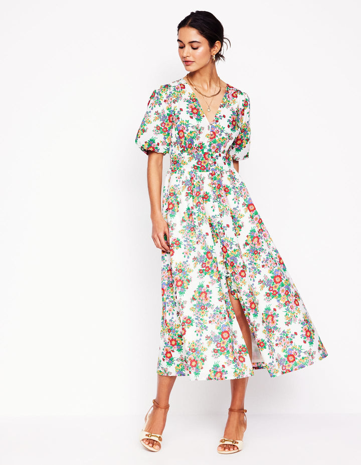Lillian Baumwoll-Midikleid-Bunt, Bouquet-Cluster