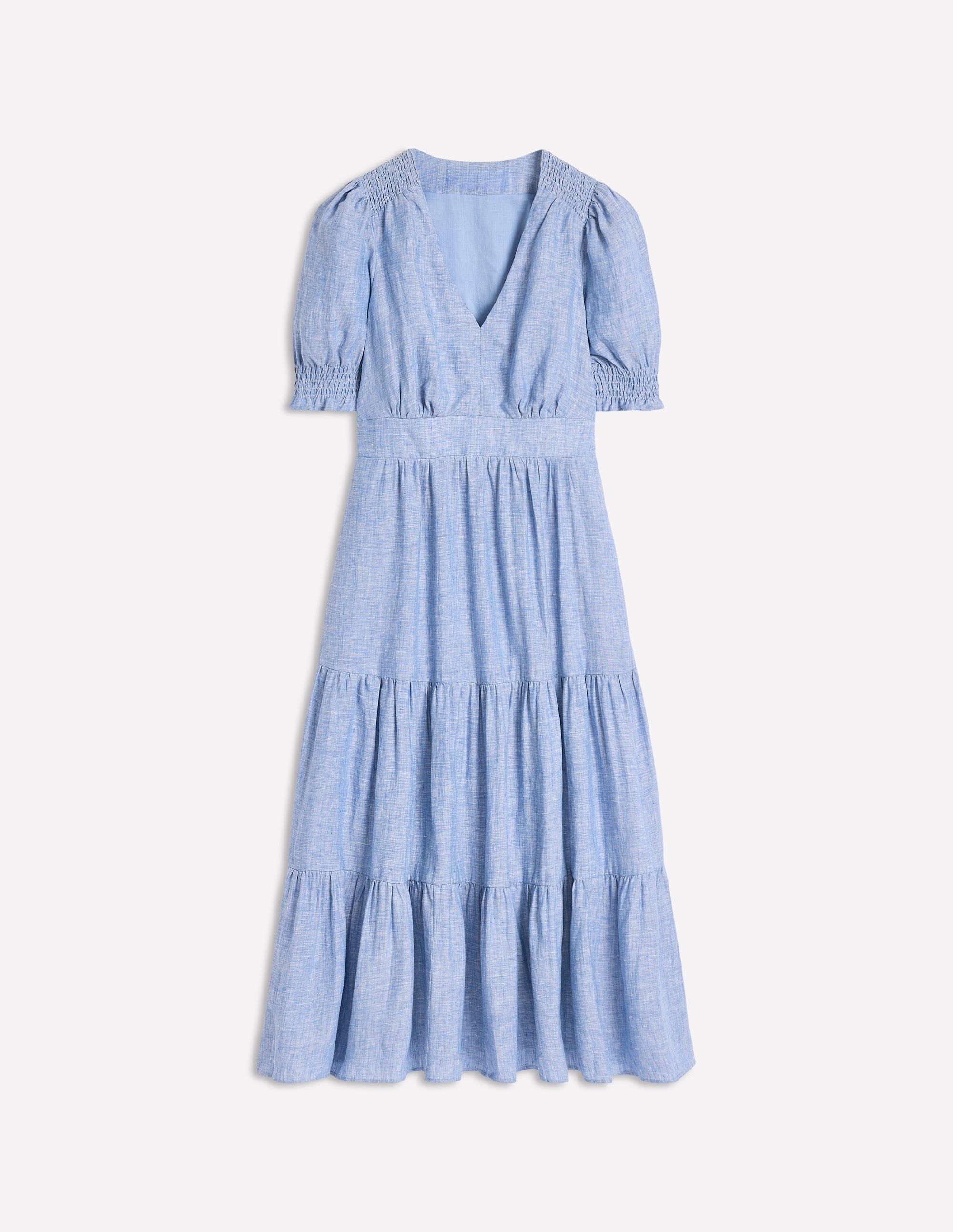 Robe mi-longue Anna en lin volantée-Chambray bleu d'été - Image 8