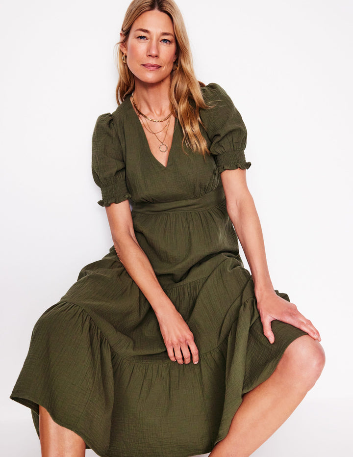 Anna Doppeltuch-Midikleid-Waldgrün
