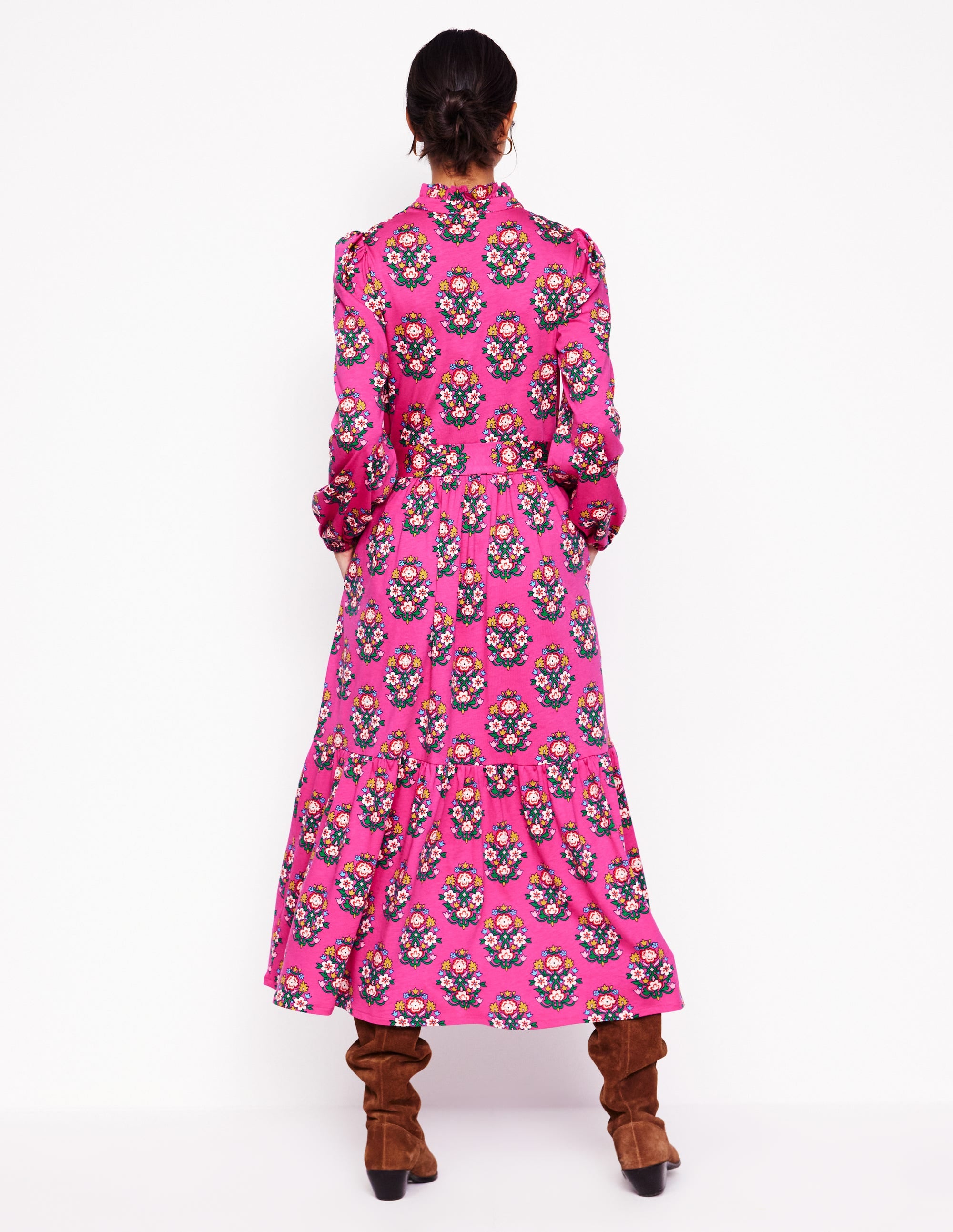 Willow Tiered Jersey Dress-Cosmos Pink, Wildflower Stamp - Image 4