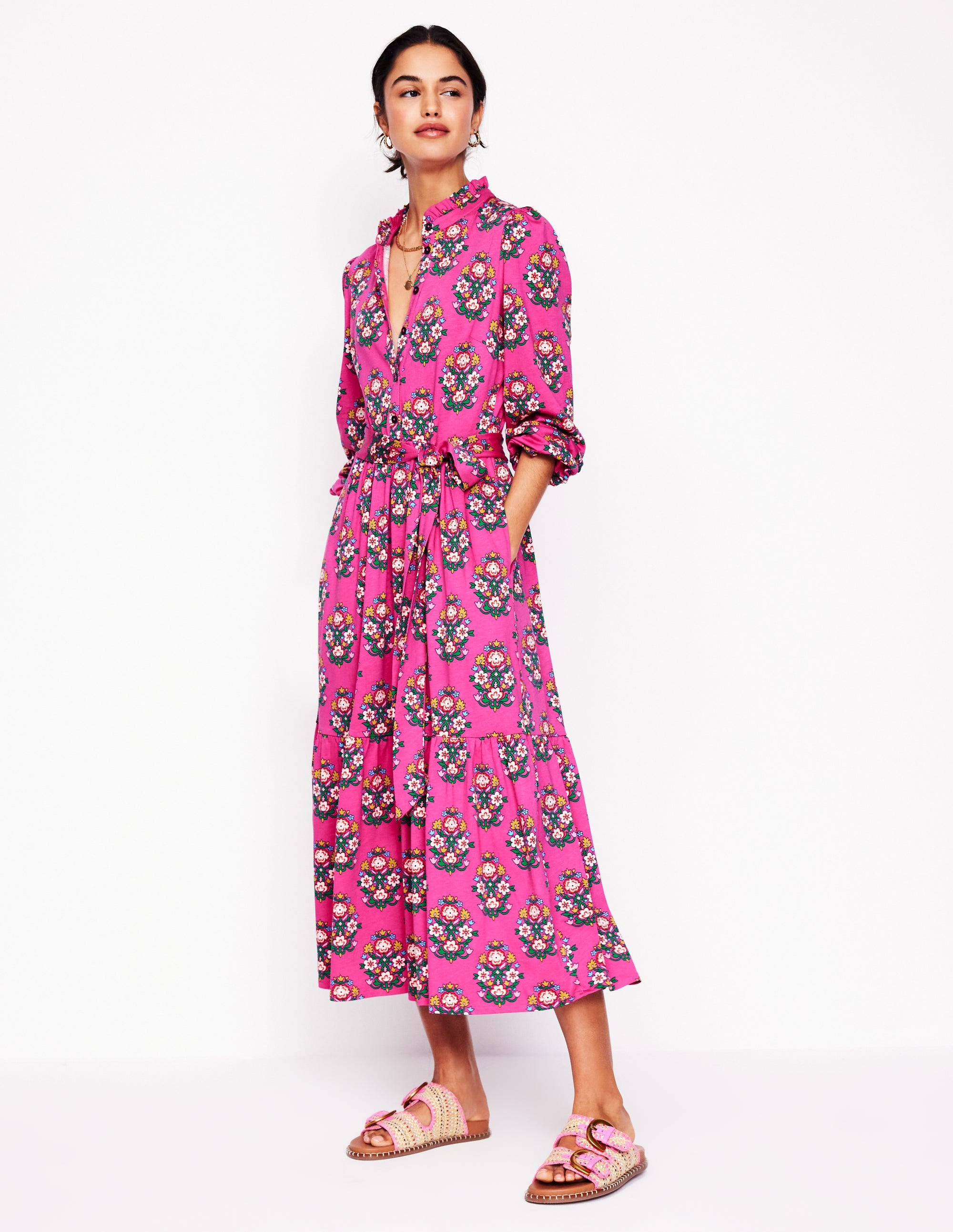 Willow Tiered Jersey Dress-Cosmos Pink, Wildflower Stamp - Image 7
