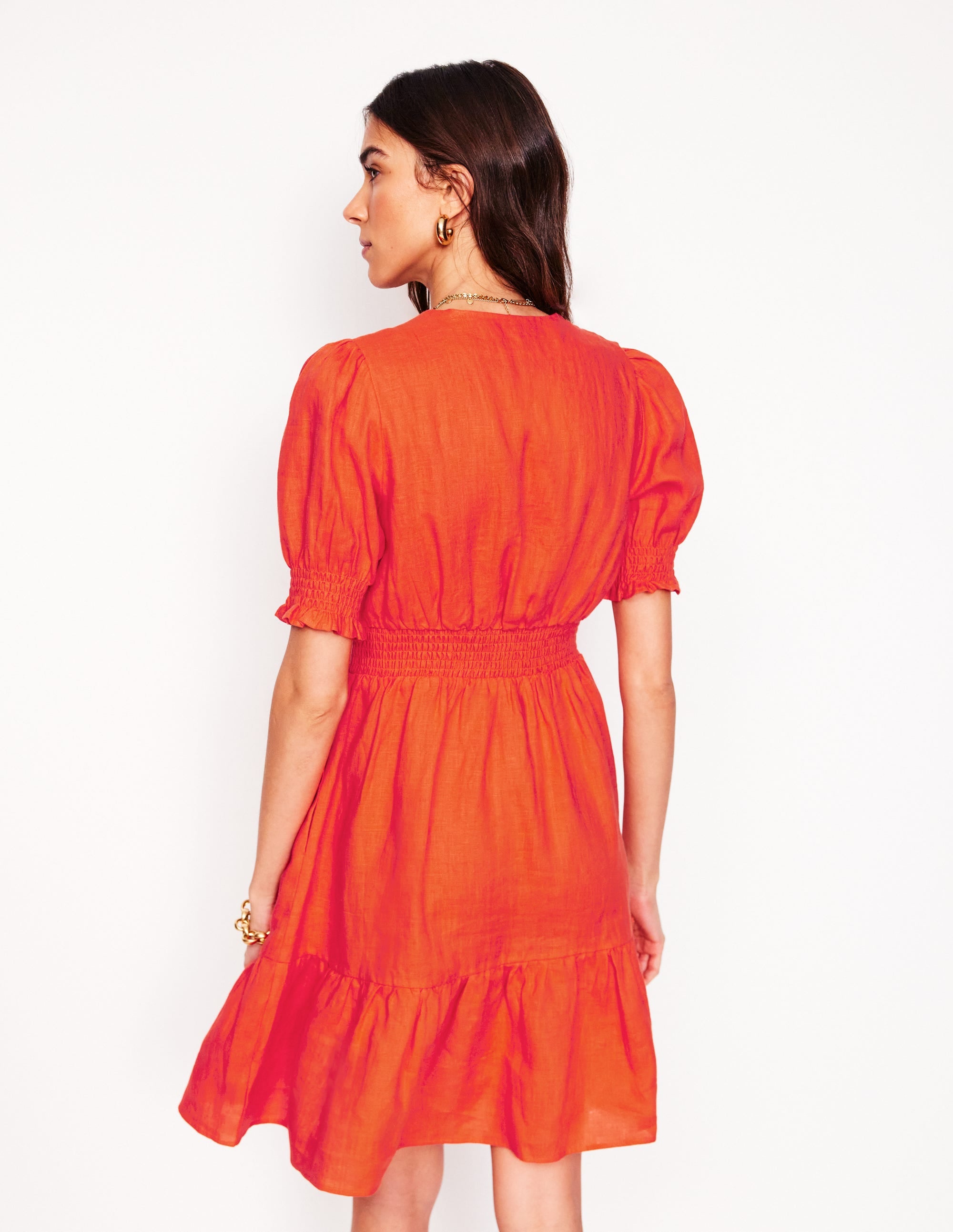 Robe courte Anna en lin-Rouge pétard - Image 2