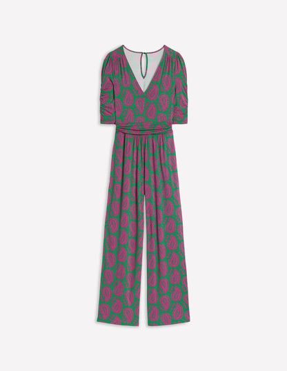 JUMPSUIT MIT GERAFFTER TAILLE-Grün, Paisley-Herz