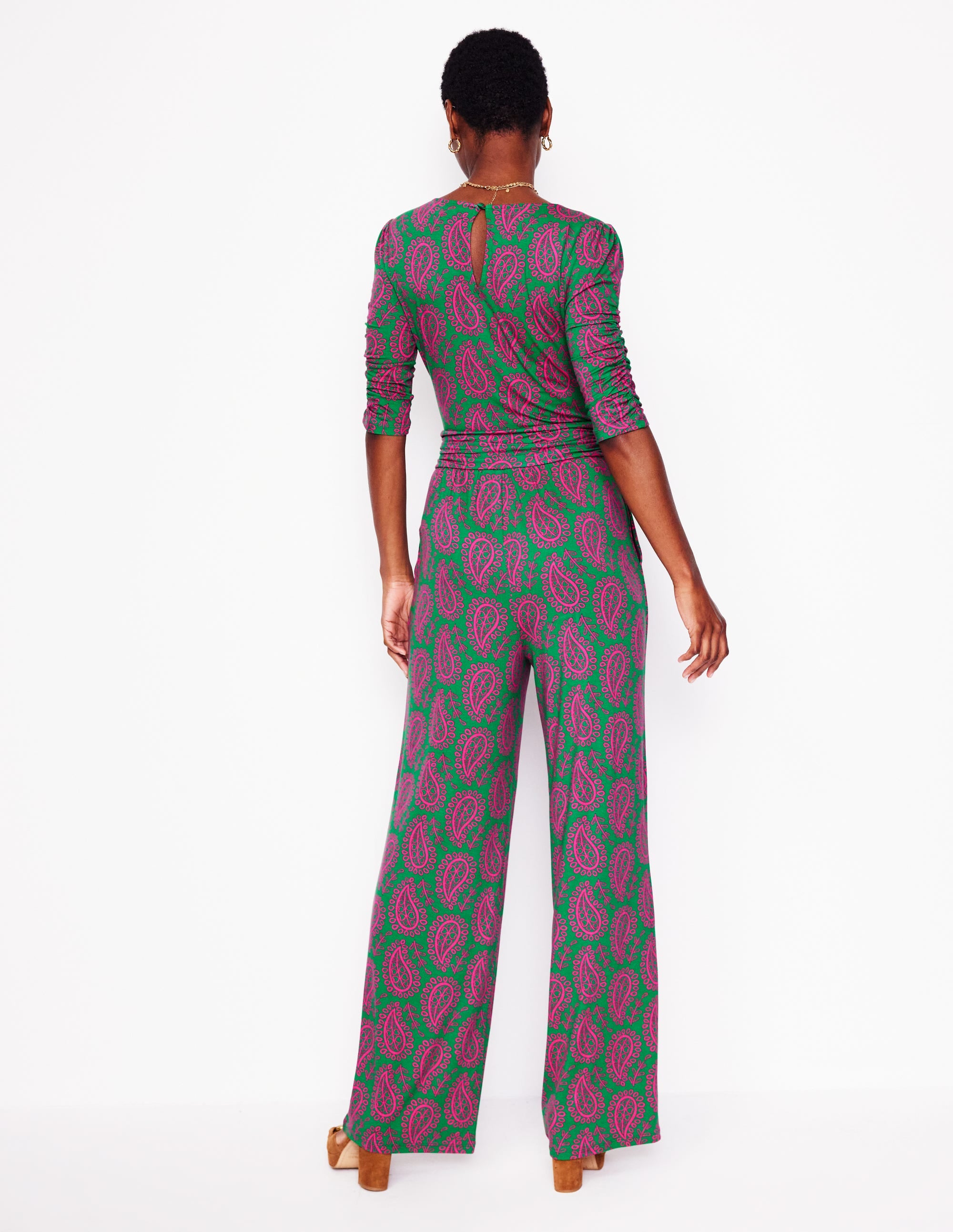 JUMPSUIT MIT GERAFFTER TAILLE-Grün, Paisley-Herz - Image 2
