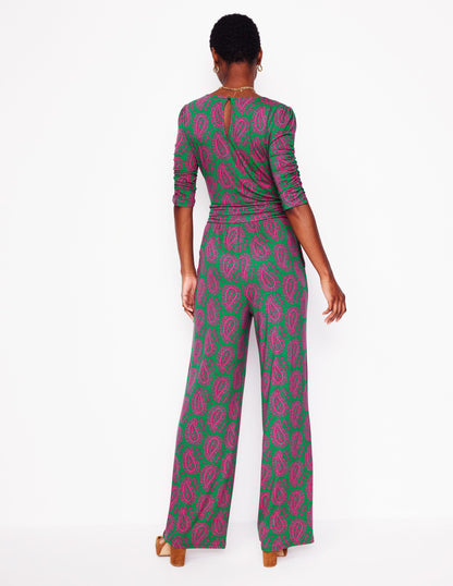 JUMPSUIT MIT GERAFFTER TAILLE-Grün, Paisley-Herz