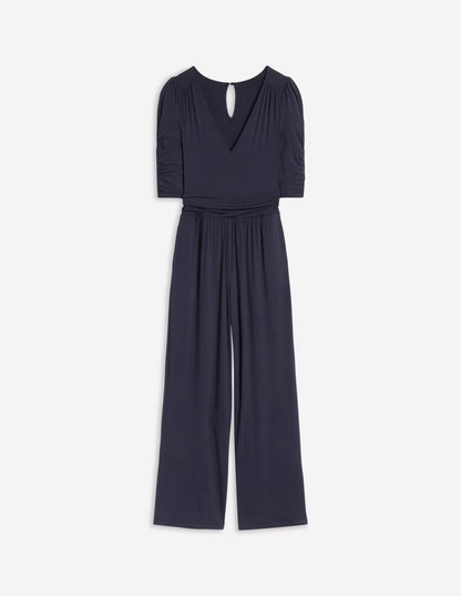 Ruched Waist Jumpsuit-Navy