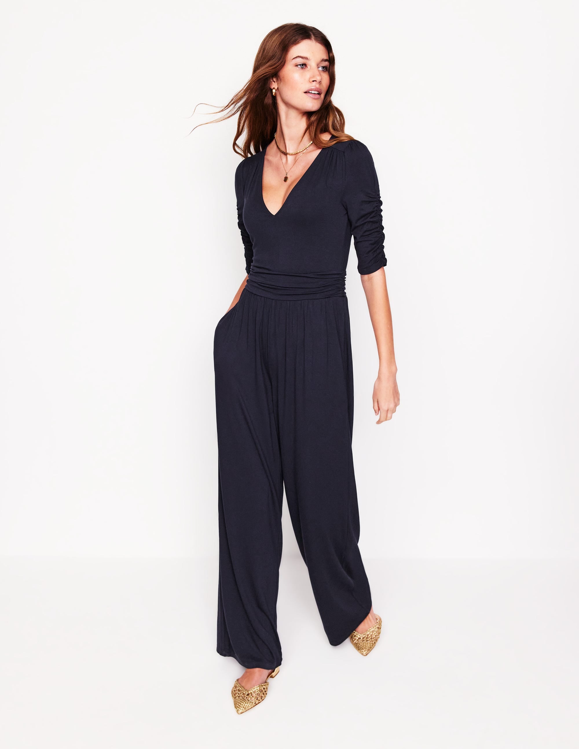 JUMPSUIT MIT GERAFFTER TAILLE-Aqua Marine Marl - Image 4