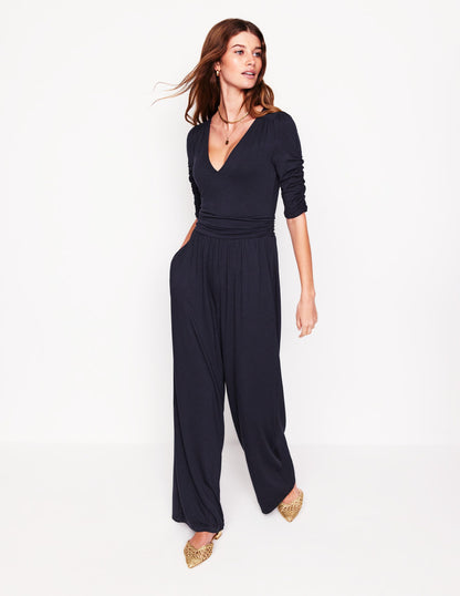 Ruched Waist Jumpsuit-Navy