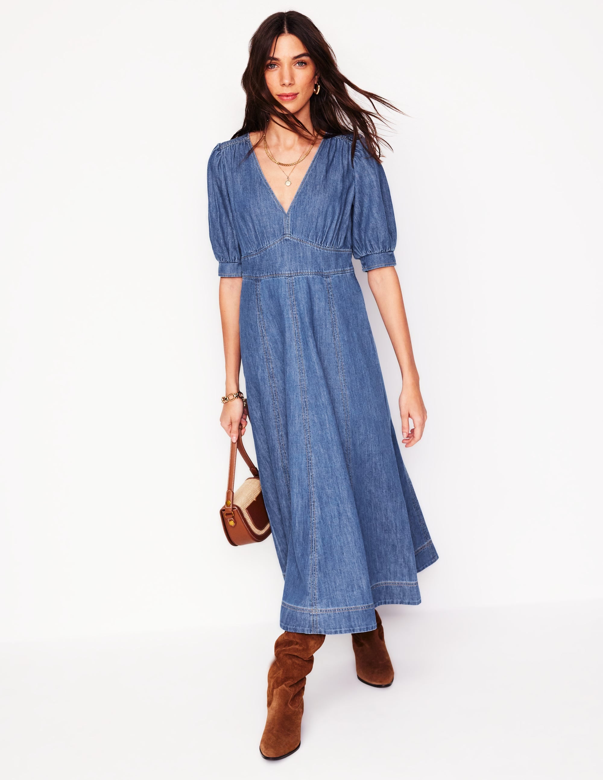 Teekleid aus Denim mit Einsätzen-Beatnik Red - Image 1