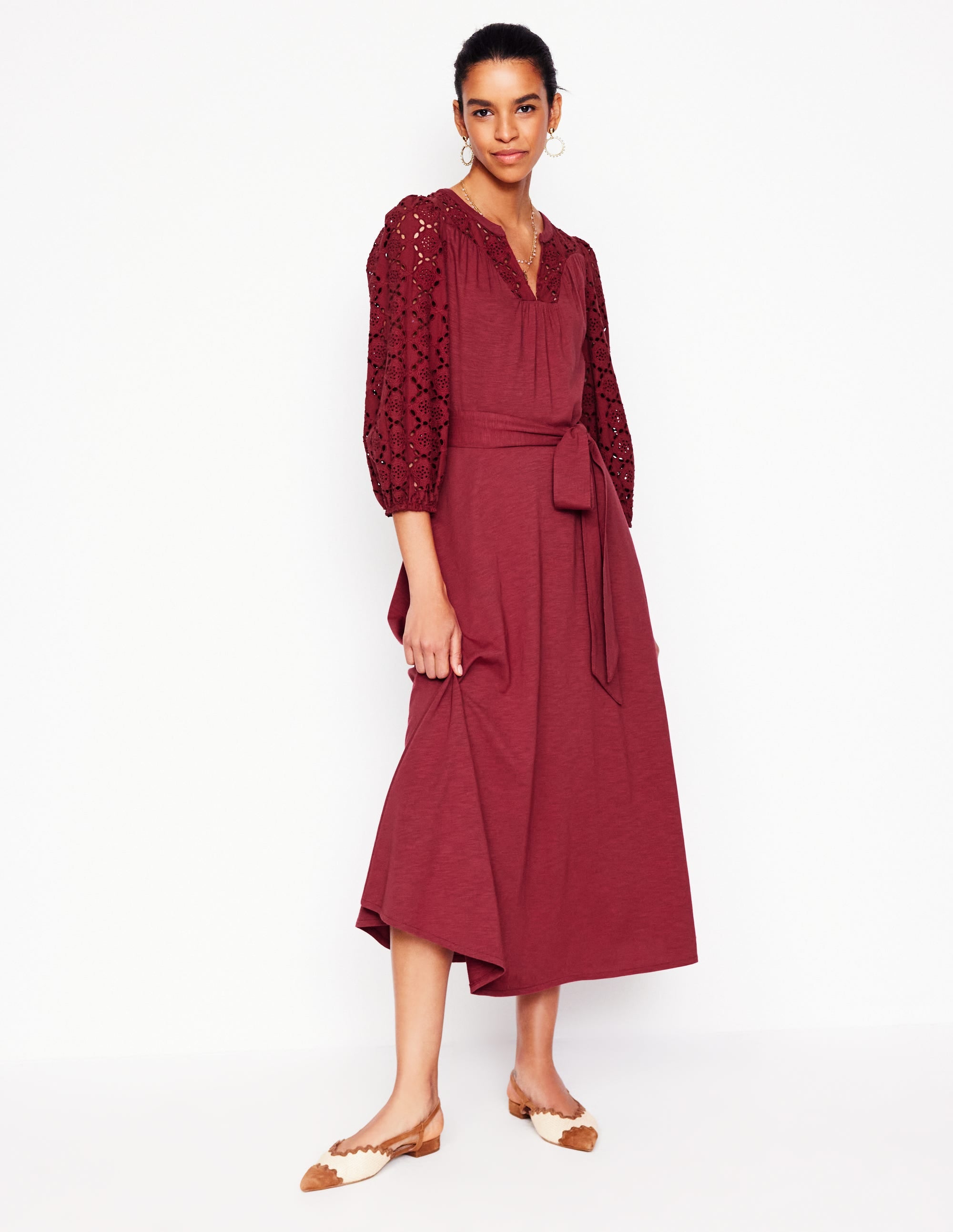 Eden Jerseykleid mit Lochstickerei-Granatrot - Image 5