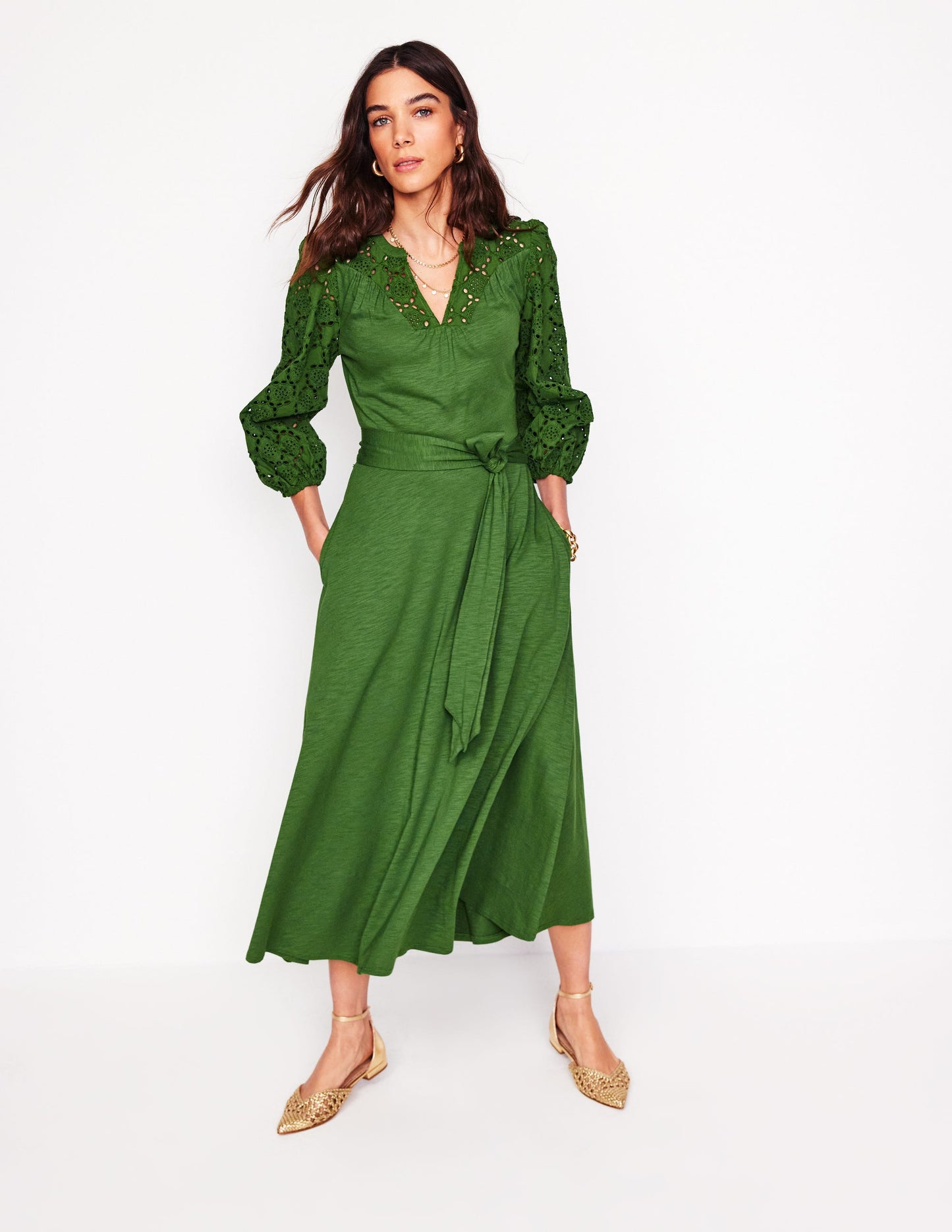 Robe Eden à broderie anglaise en jersey-Vert promenade