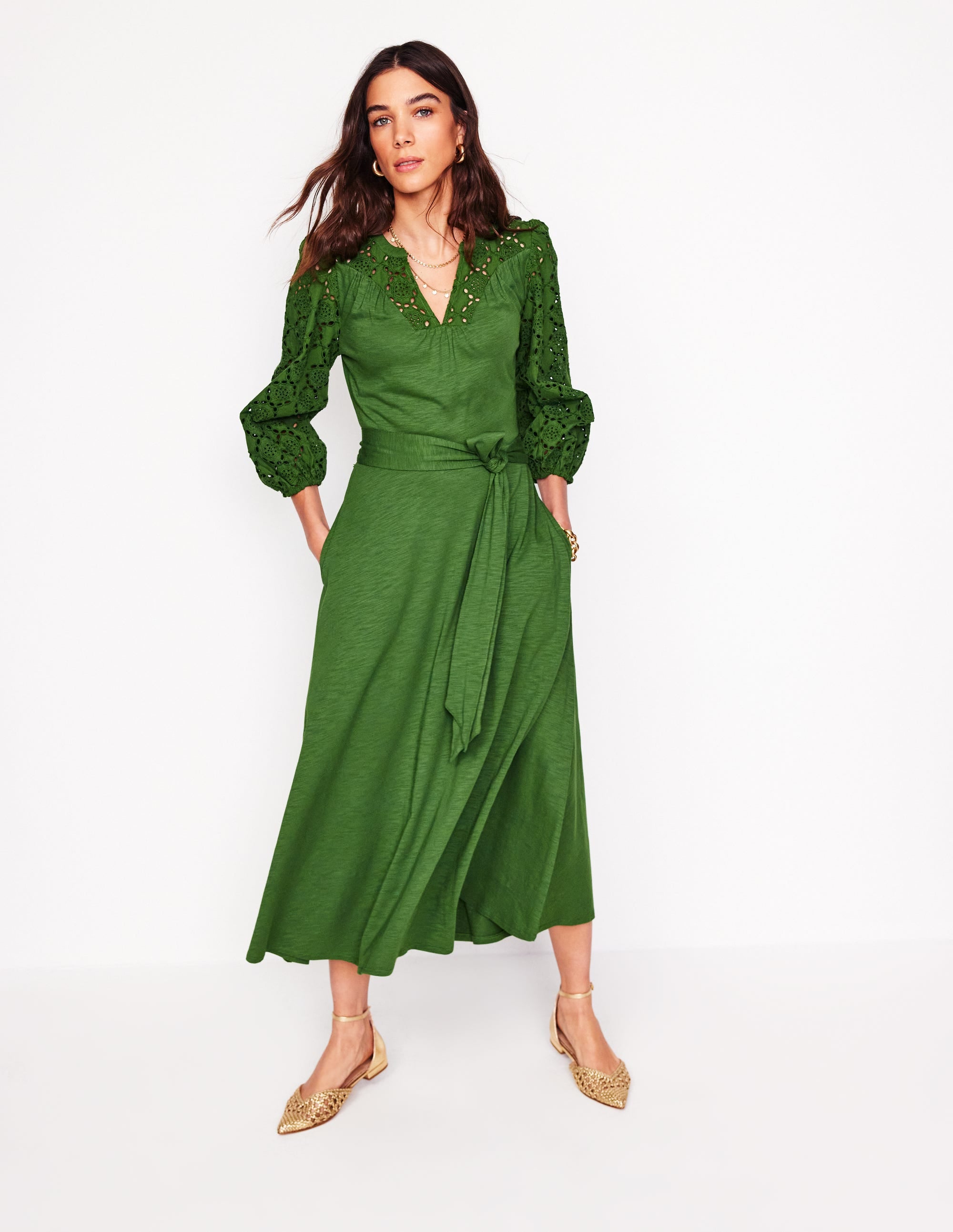 Eden Jerseykleid mit Lochstickerei-Promenadengrün - Image 1