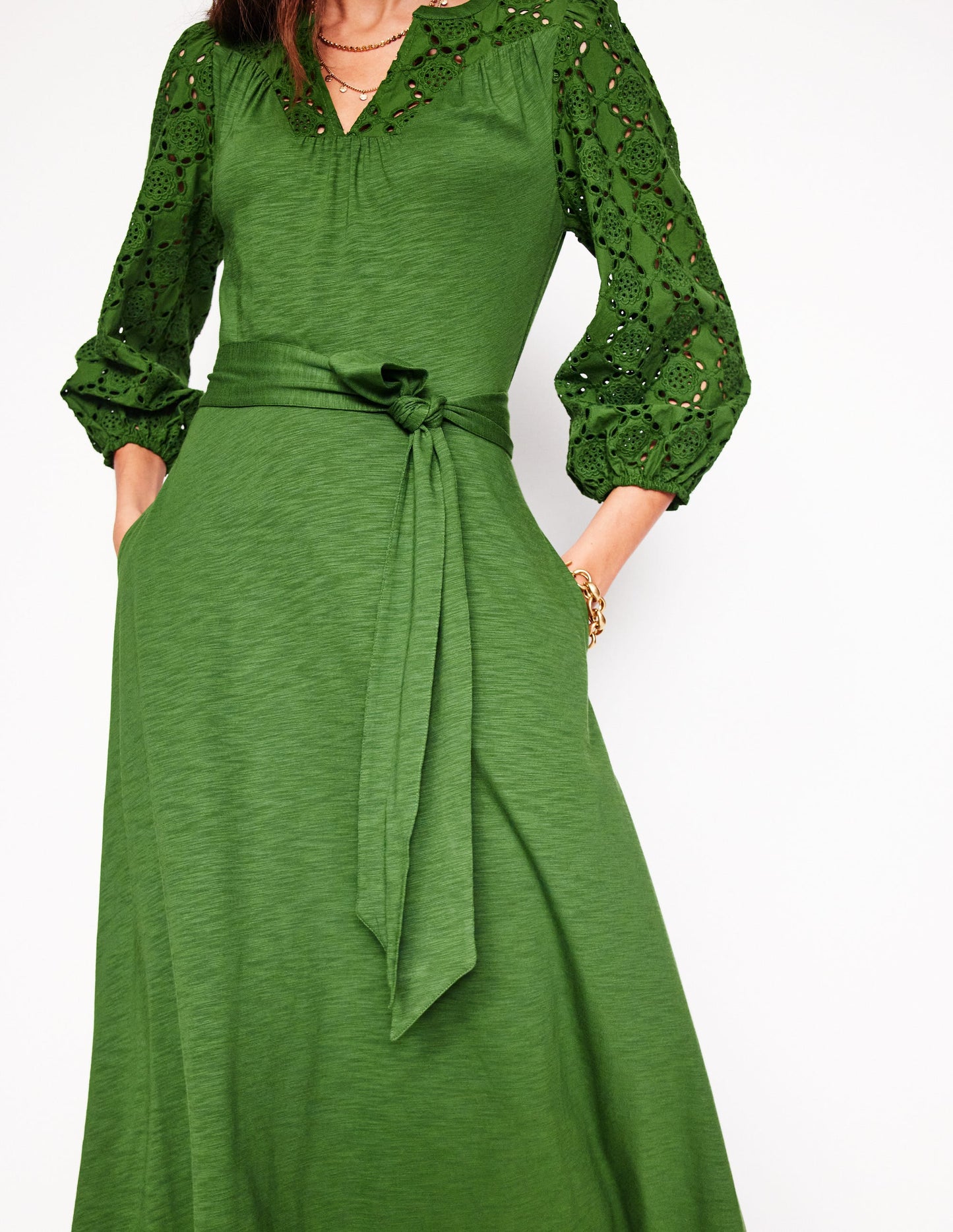 Eden Broderie Jersey Dress-Promenade Green