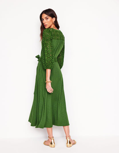 Robe Eden à broderie anglaise en jersey-Vert promenade