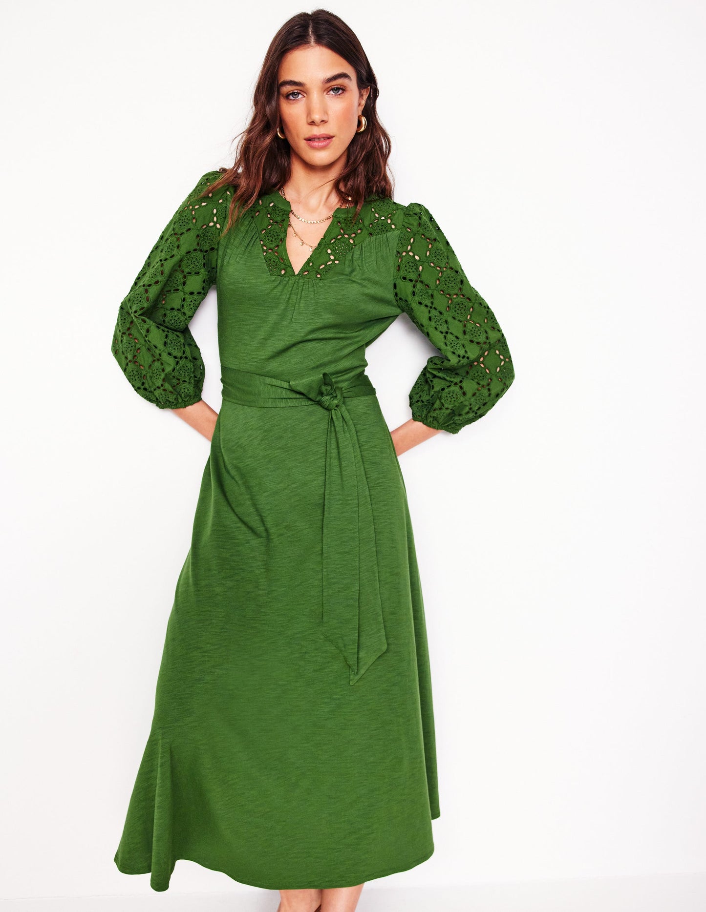 Robe Eden à broderie anglaise en jersey-Vert promenade