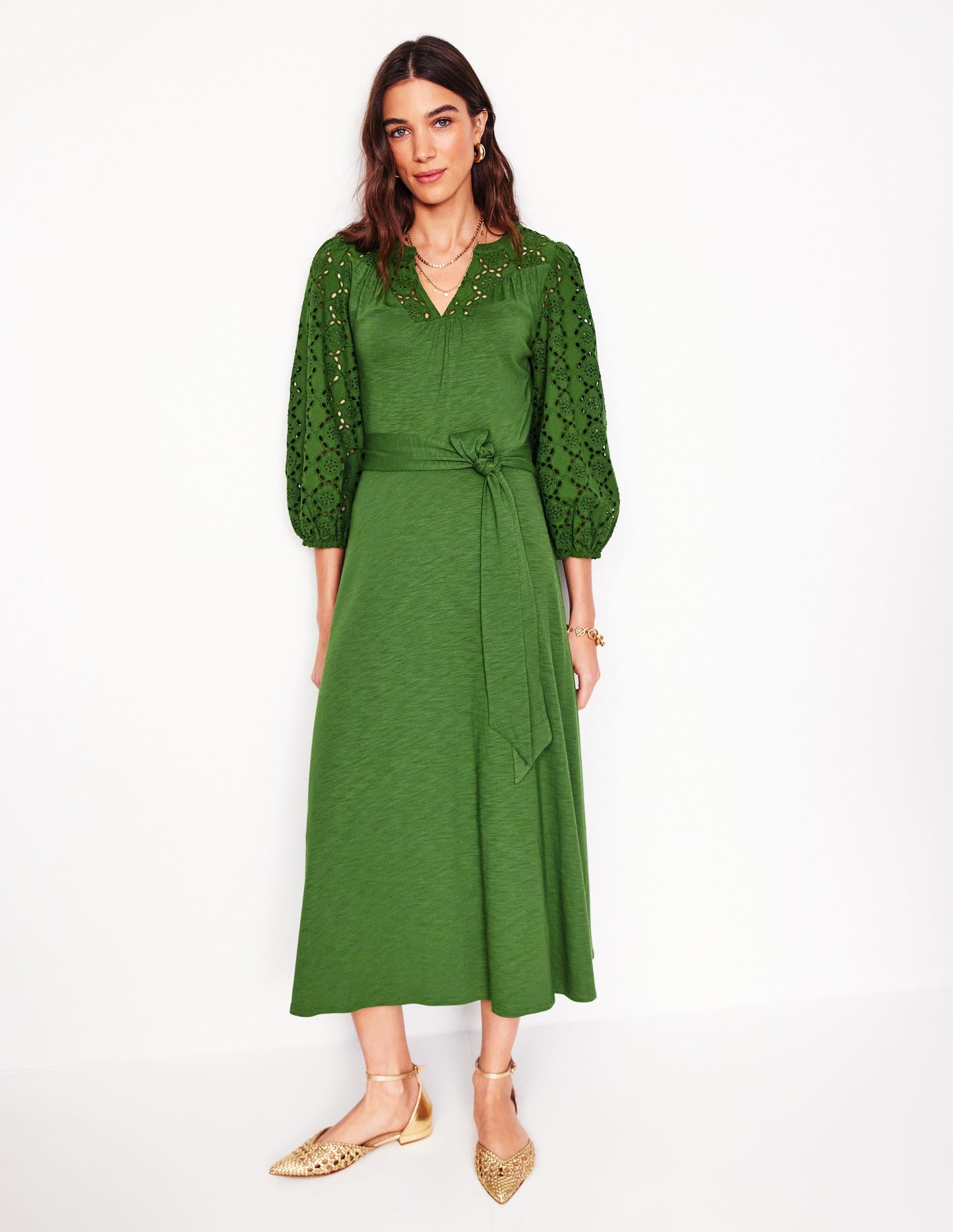 Eden Broderie Jersey Dress-Promenade Green