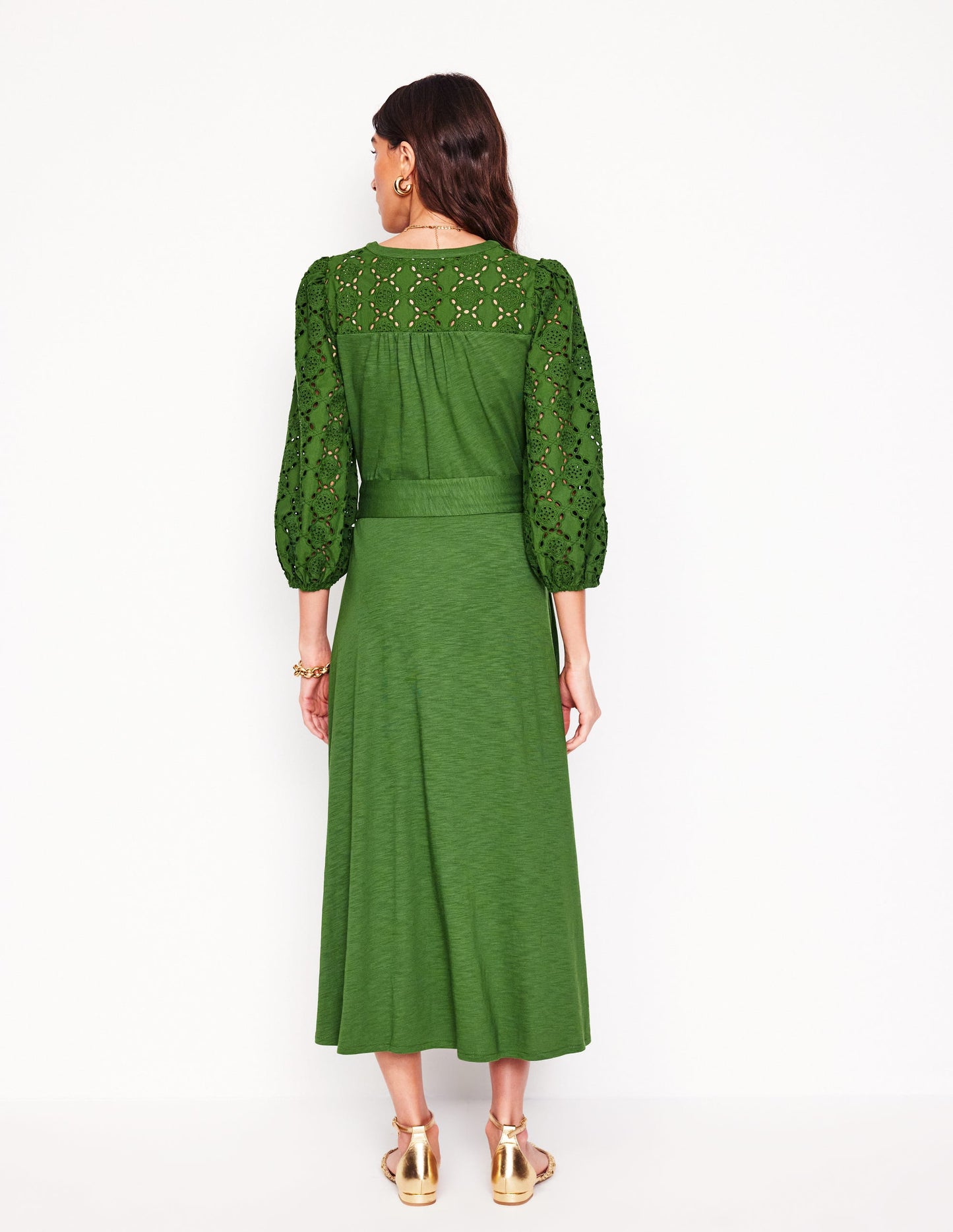 Robe Eden à broderie anglaise en jersey-Vert promenade