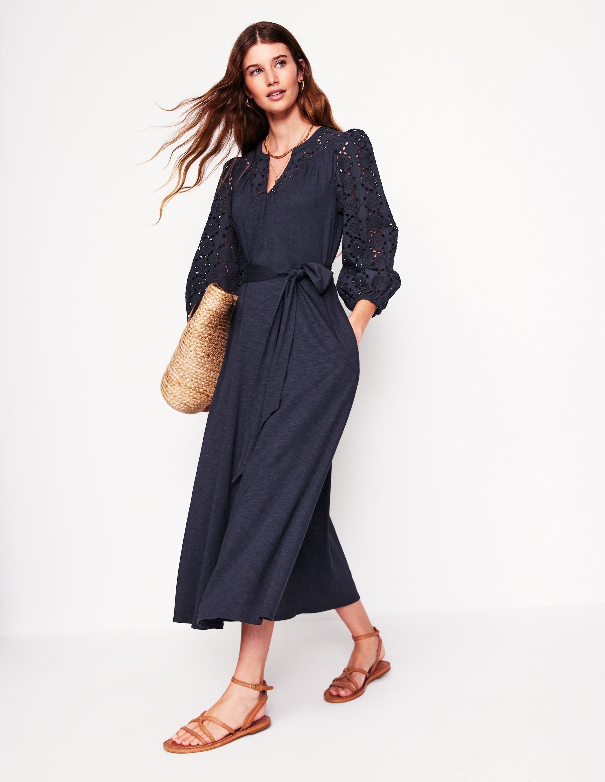 Eden Jerseykleid mit Lochstickerei-Marineblaue - Image 1
