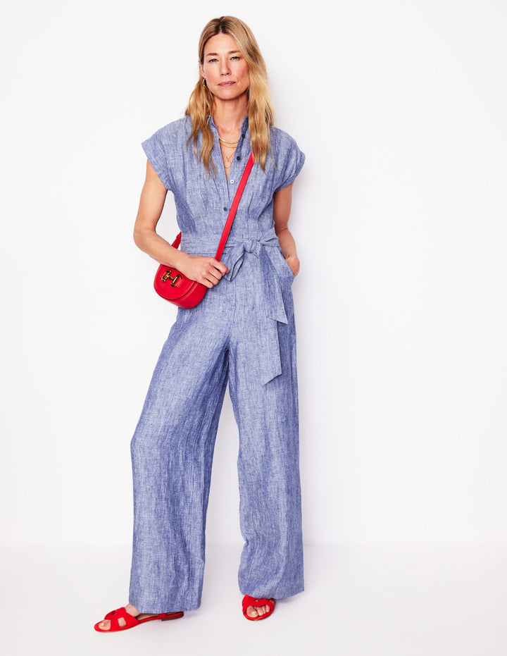 Colette Jumpsuit aus Leinen-Authentisches Blau, Faux-Uni