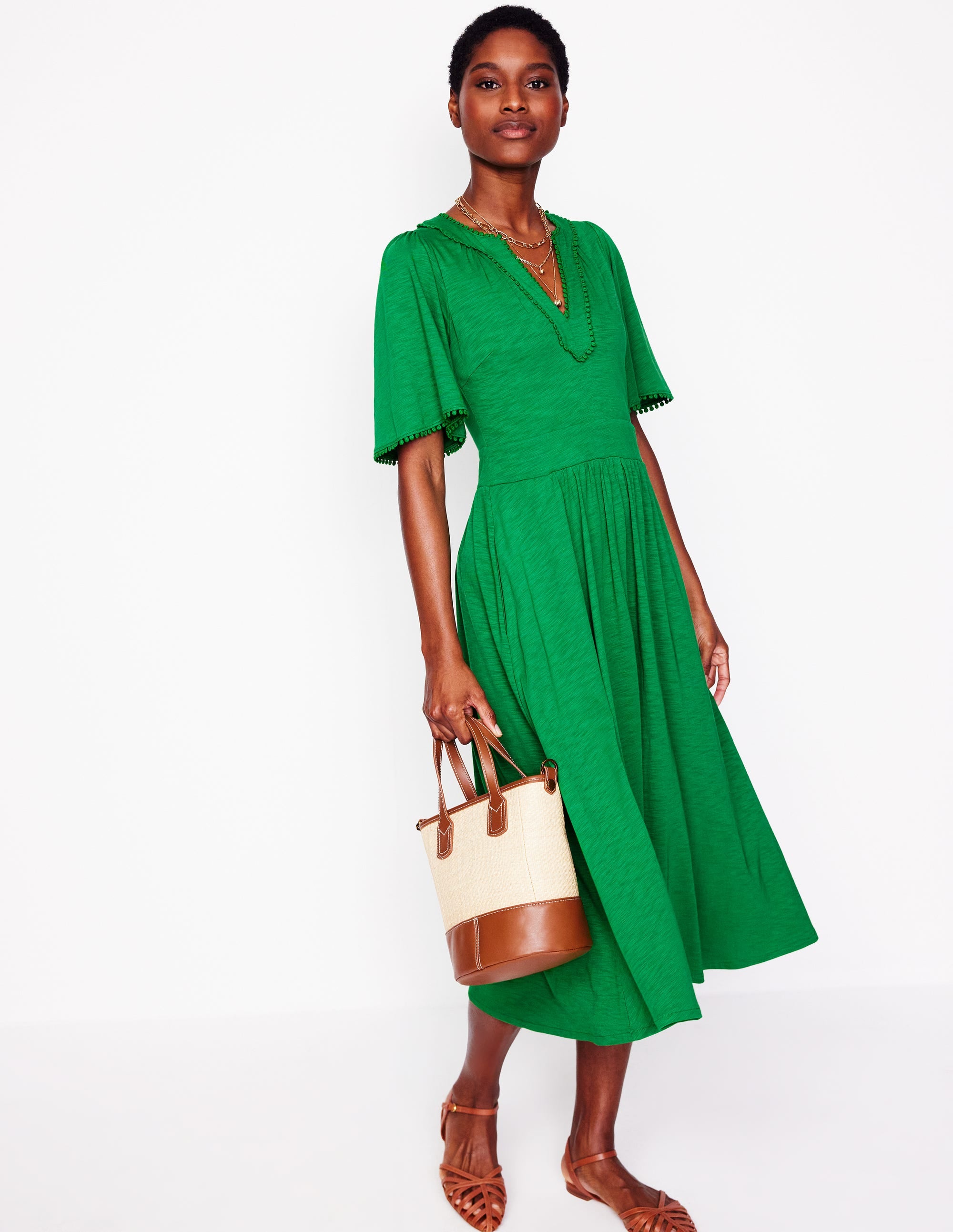 Robe Maddie en jersey à détails brodés-Vert paradis - Image 1