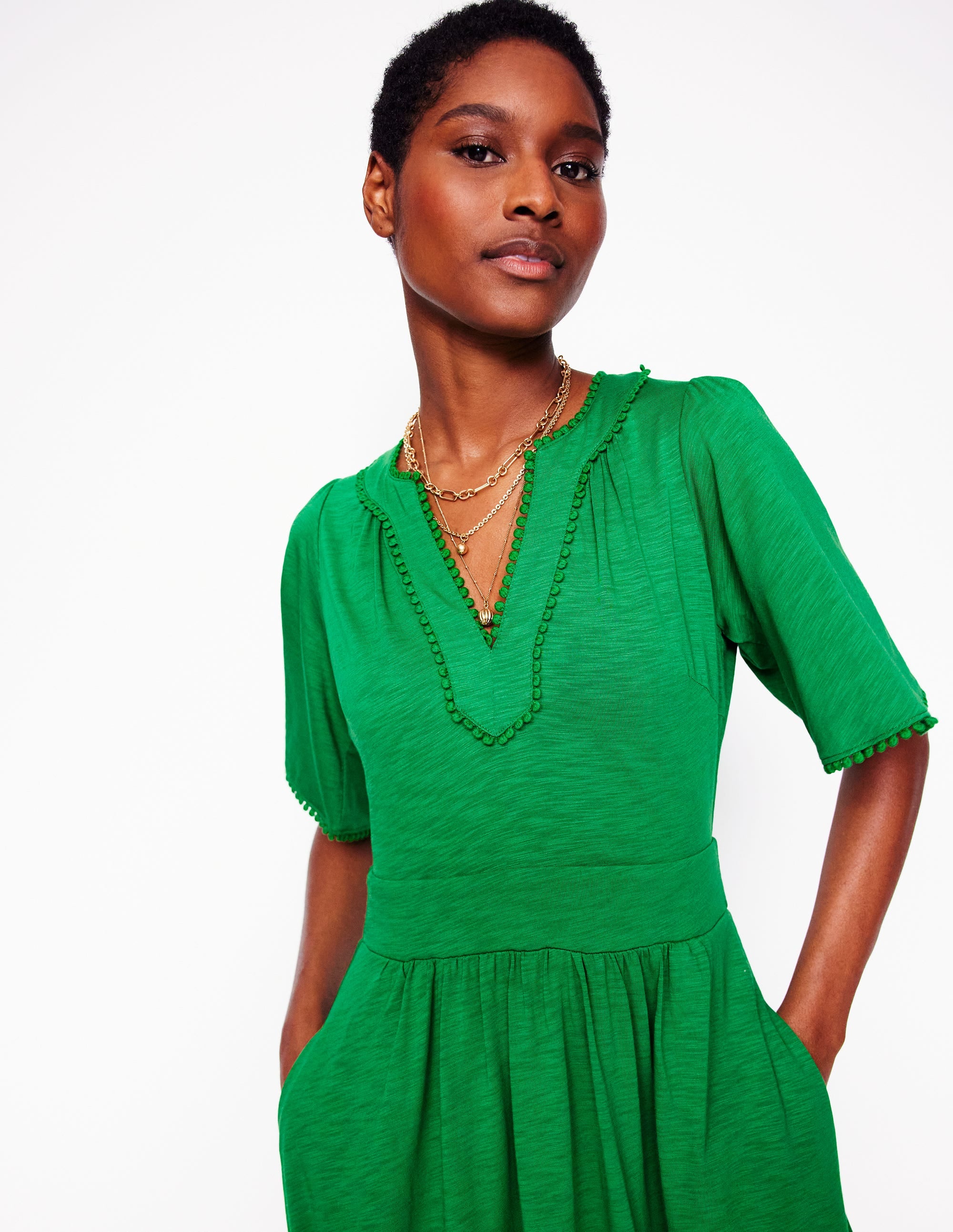 Robe Maddie en jersey à détails brodés-Vert paradis - Image 2