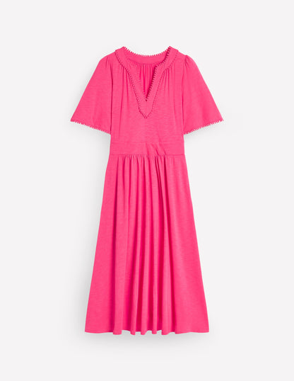 Maddie Jerseykleid mit Besatz-Kamelienrosa