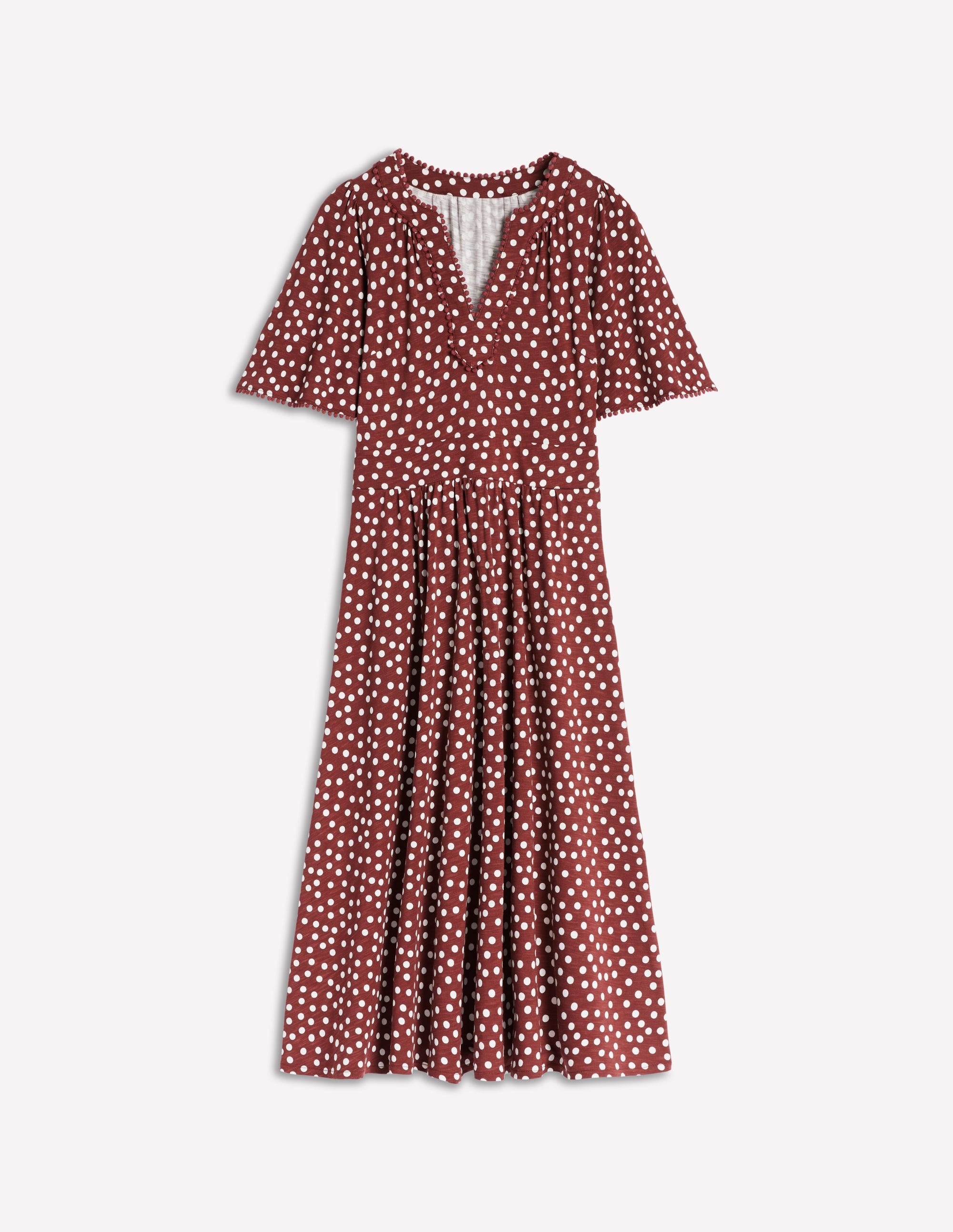 Maddie Jerseykleid mit Besatz-Portwein und Naturweiß, Abstrakte Punkte - Image 5
