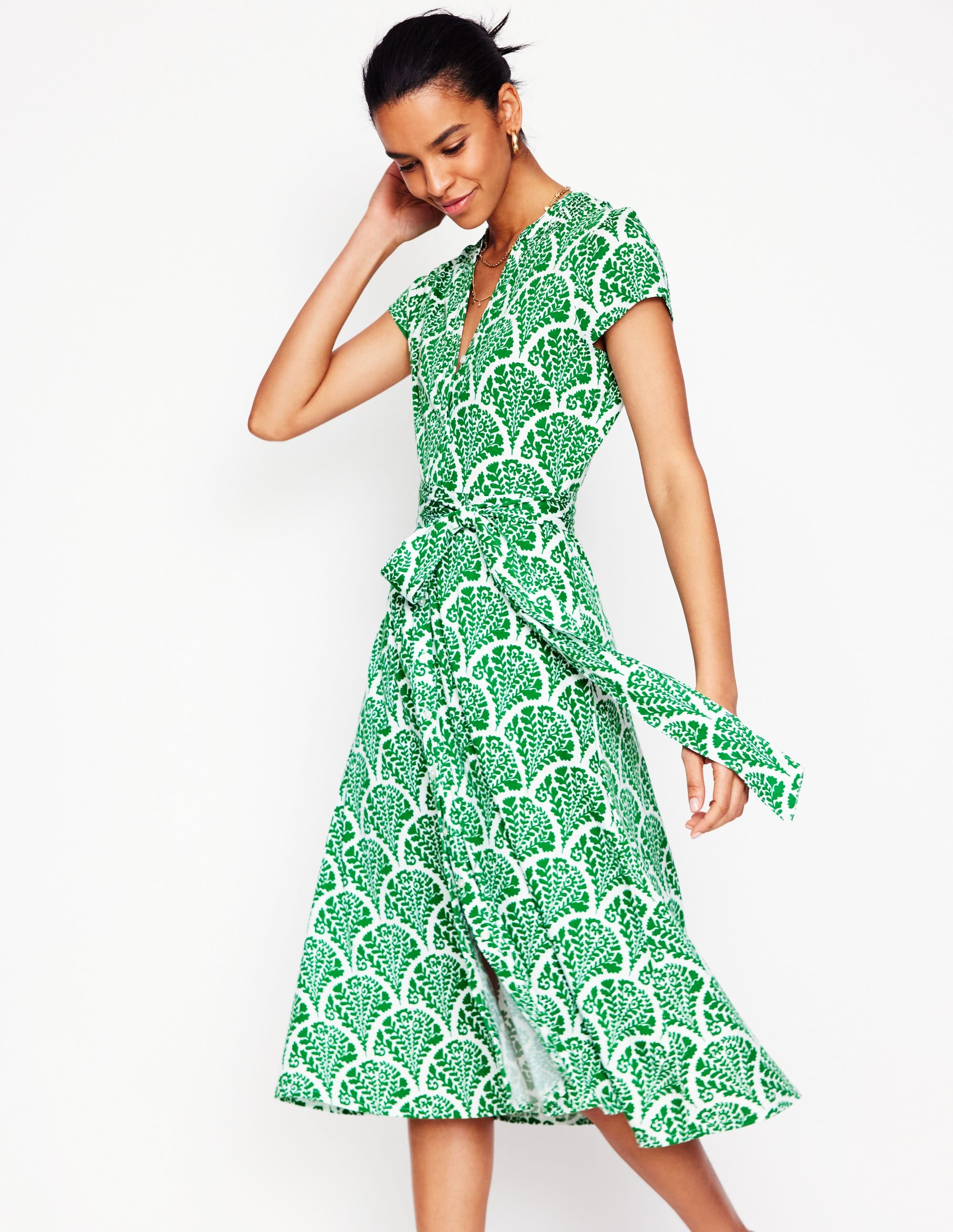 Sara Jersey-Hemdblusenkleid-Smaragdgrün, Blühend - Image 1