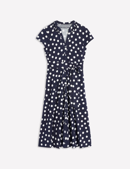 Sara Jersey Shirt Dress-French Navy, Abstract Dot