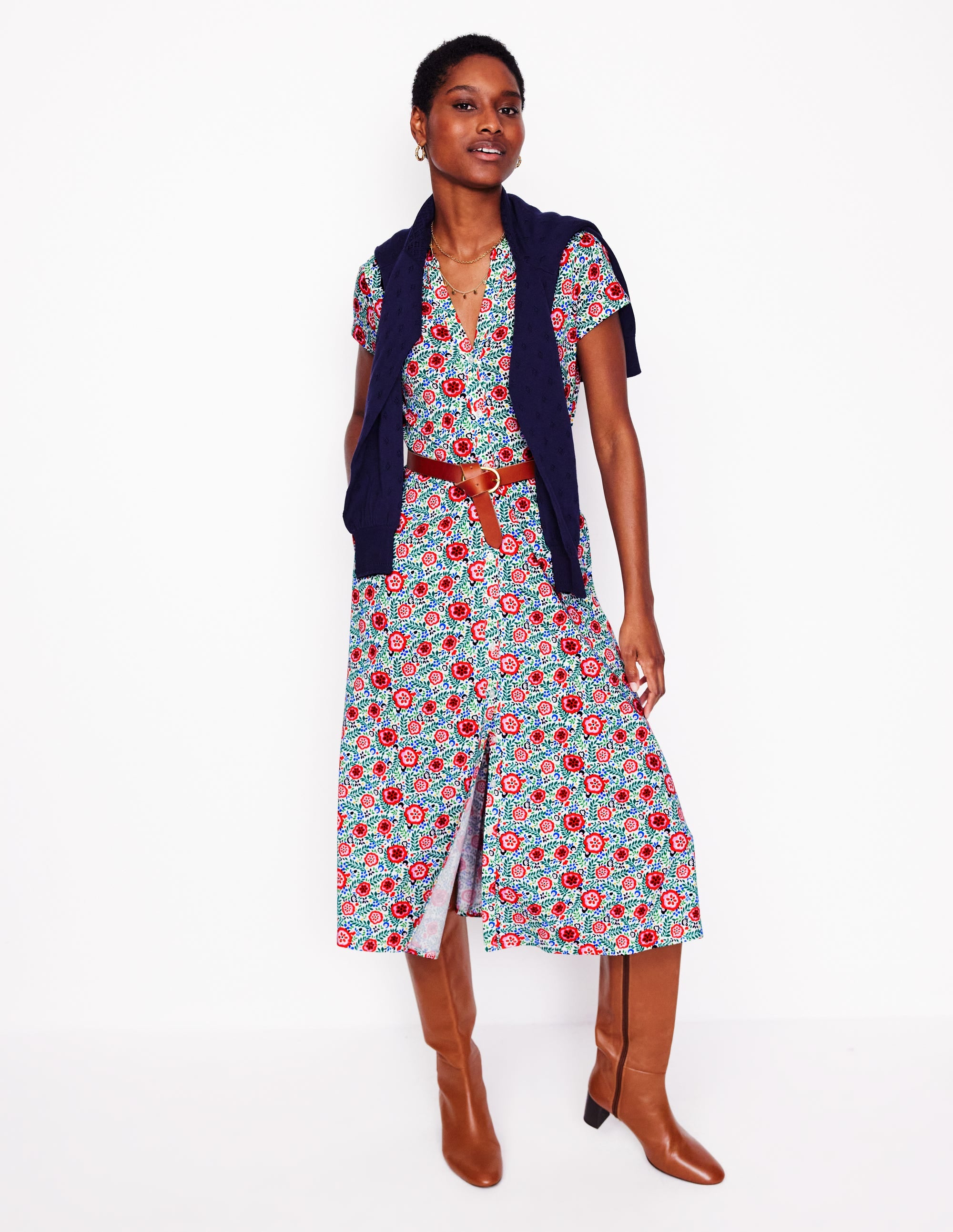Robe-chemise Sara en jersey-Multi, motif Foliage Scatter - Image 1