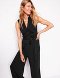 Naomi Jersey-Jumpsuit mit gekerbtem Ausschnitt-Schwarz
