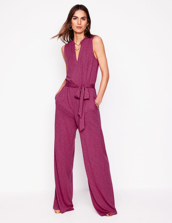 Naomi Jersey-Jumpsuit mit gekerbtem Ausschnitt-Pflaumenviolett