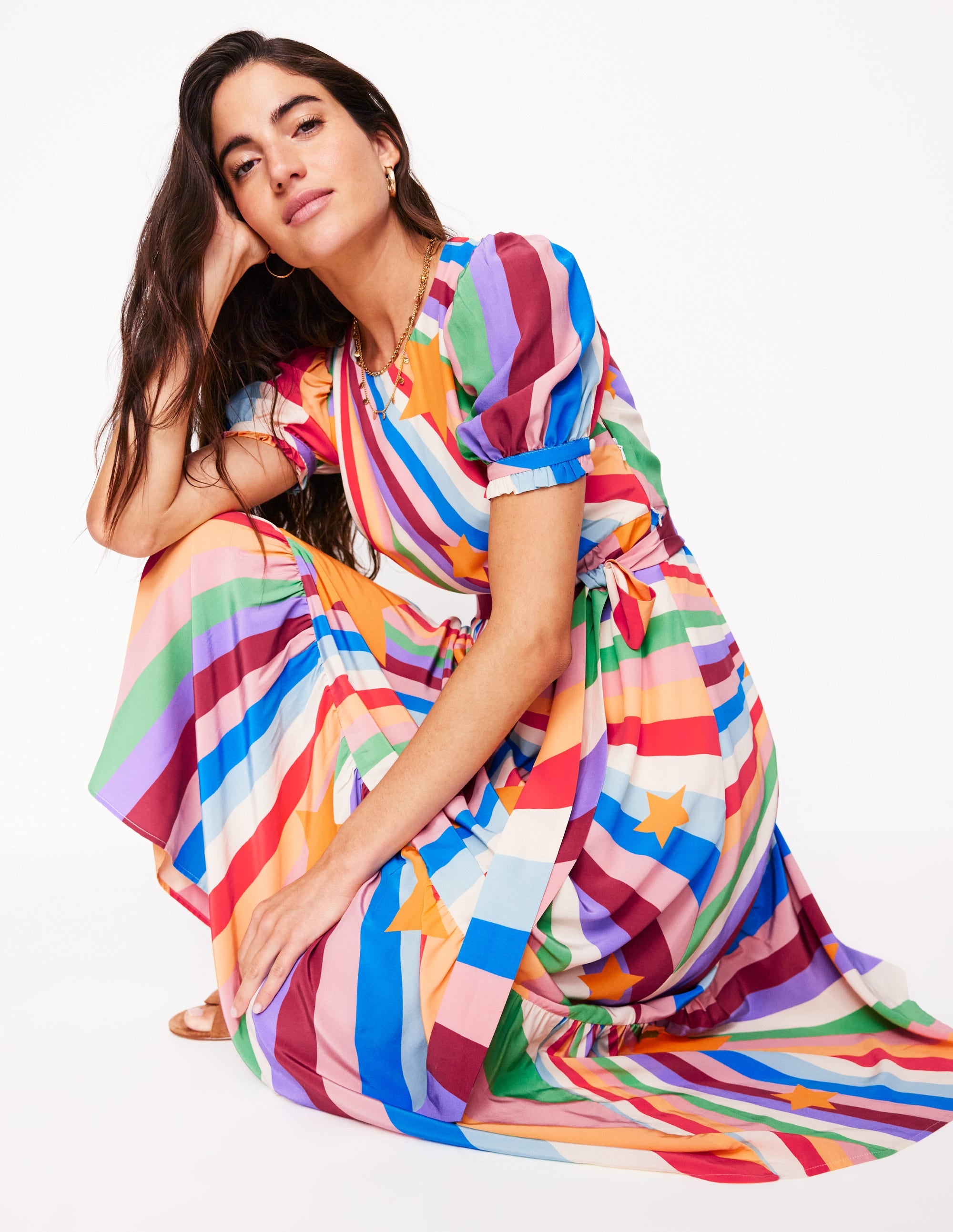 Robe col rond à manches blousantes-Multi, motif Supernova - Image 1