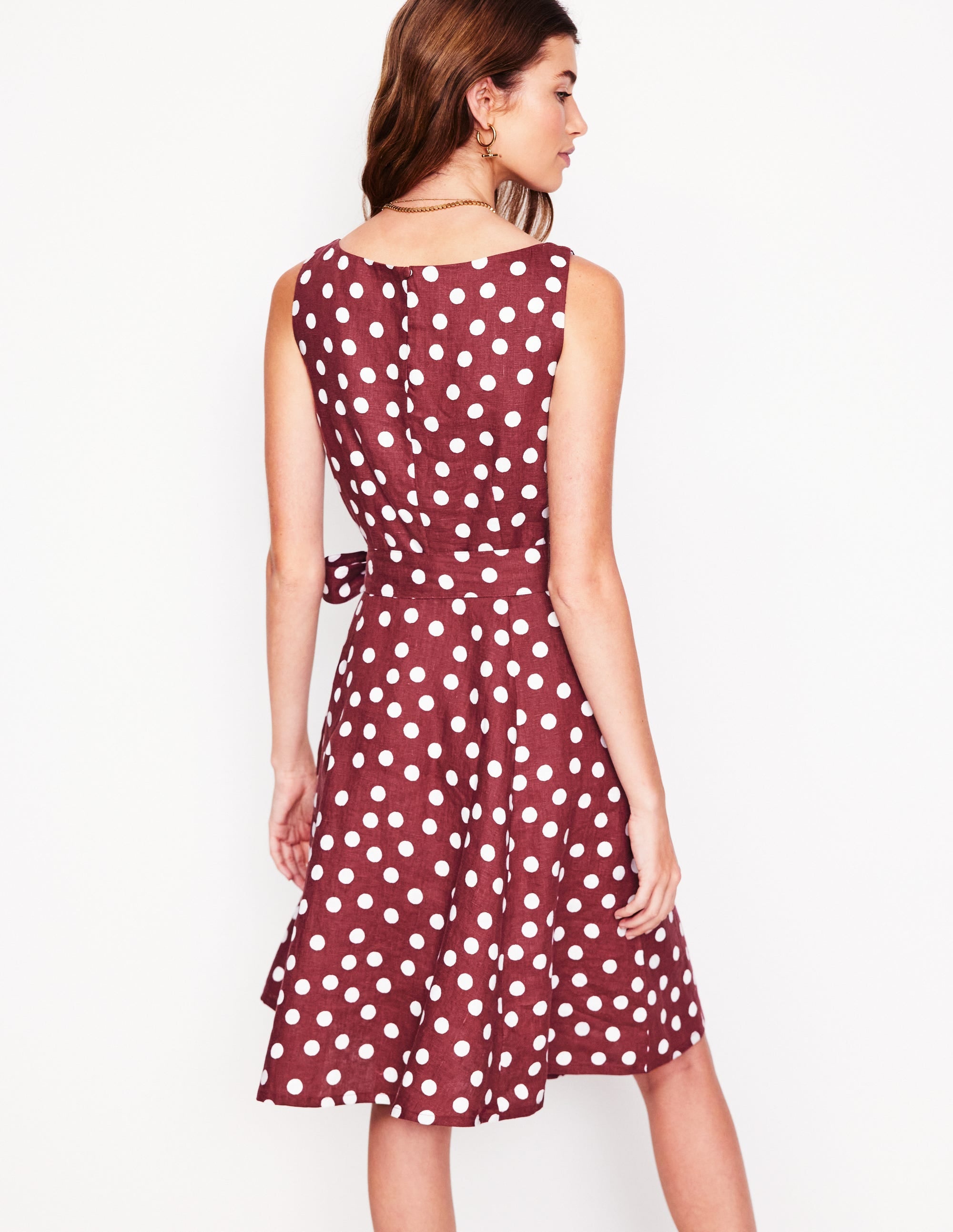 Robe en lin Anya sans manches-Châtaigne, pois abstraits - Image 3