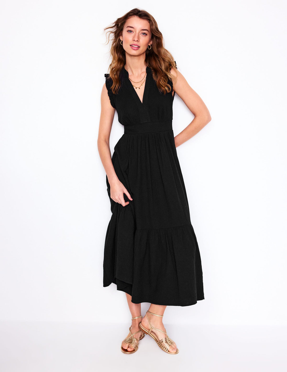 Robe midi Wren double-étoffe-Noir - Image 1