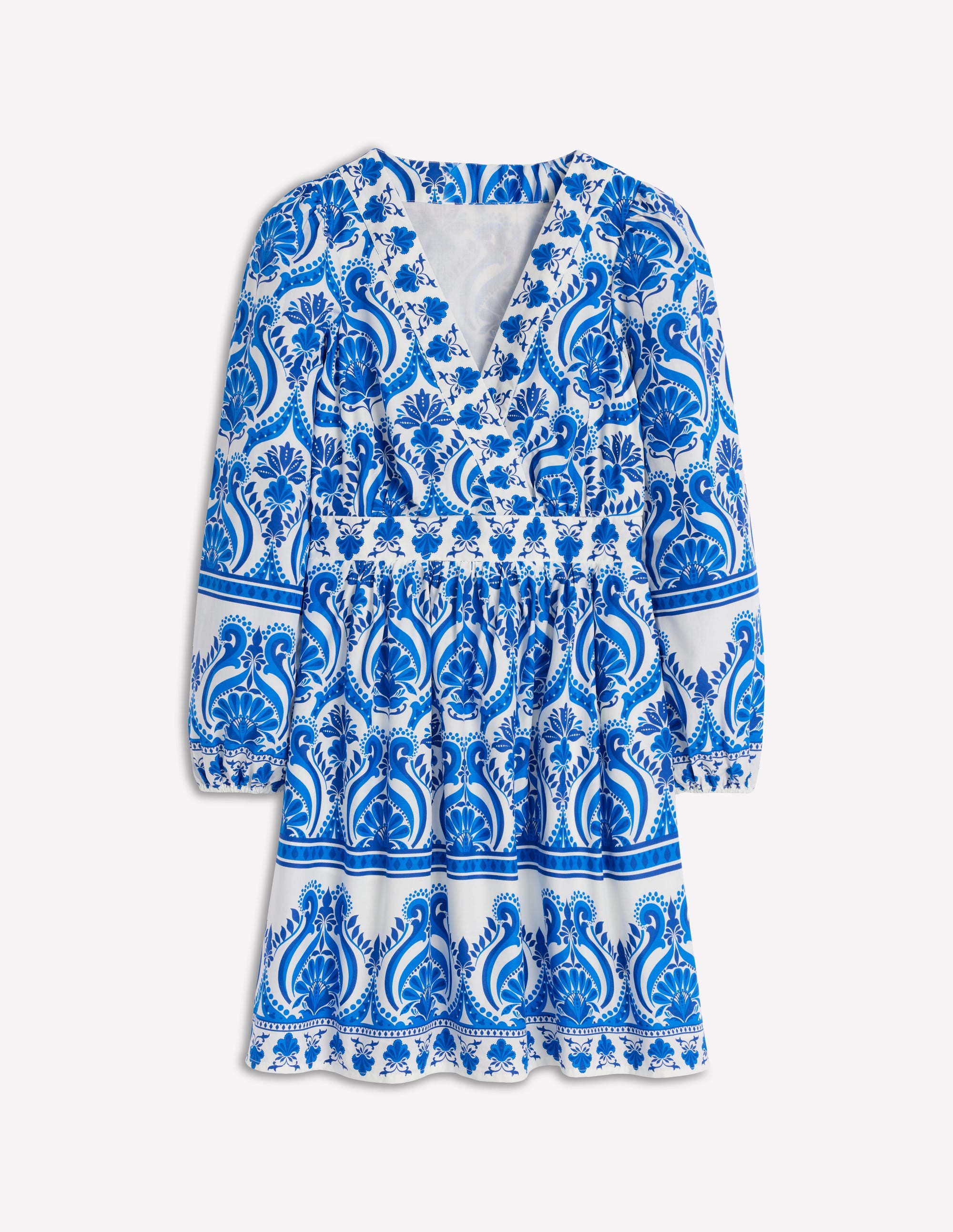 Mya Kurzes Baumwollkleid-Blau, Blumenmuster mit Ornamenten - Image 7
