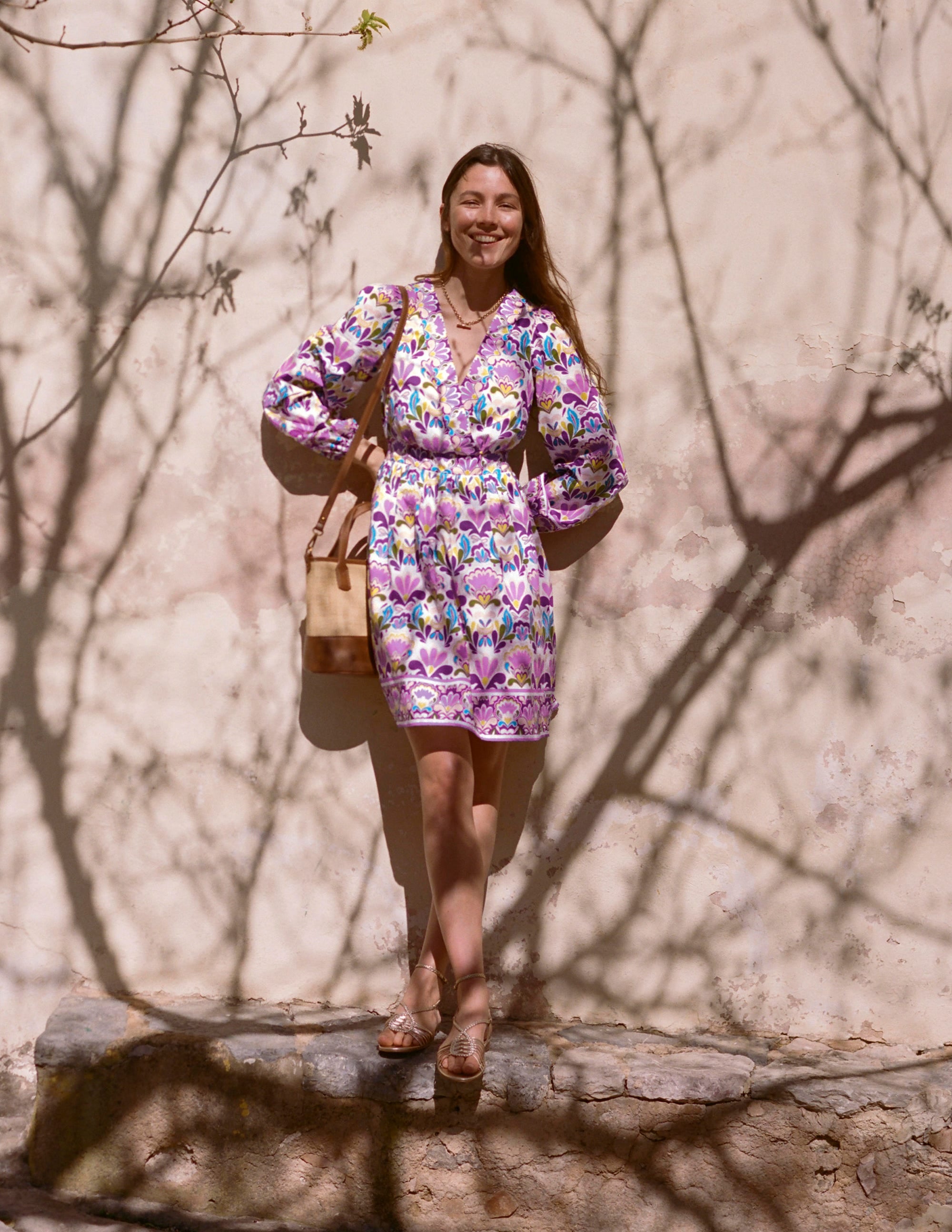 Robe courte Mya en coton-Violet royal, motif Freesia Stamp - Image 5