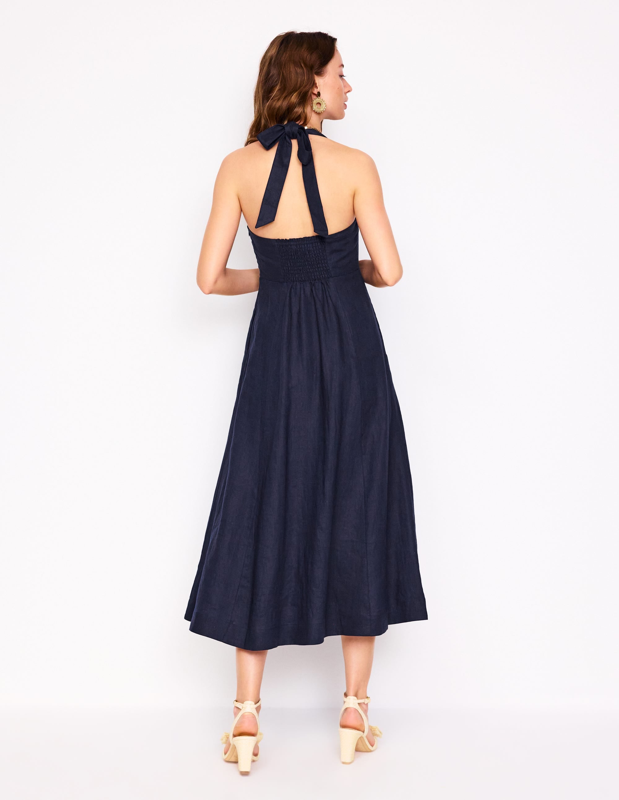 Neckholder-Kleid aus Leinen-Marineblaue - Image 3