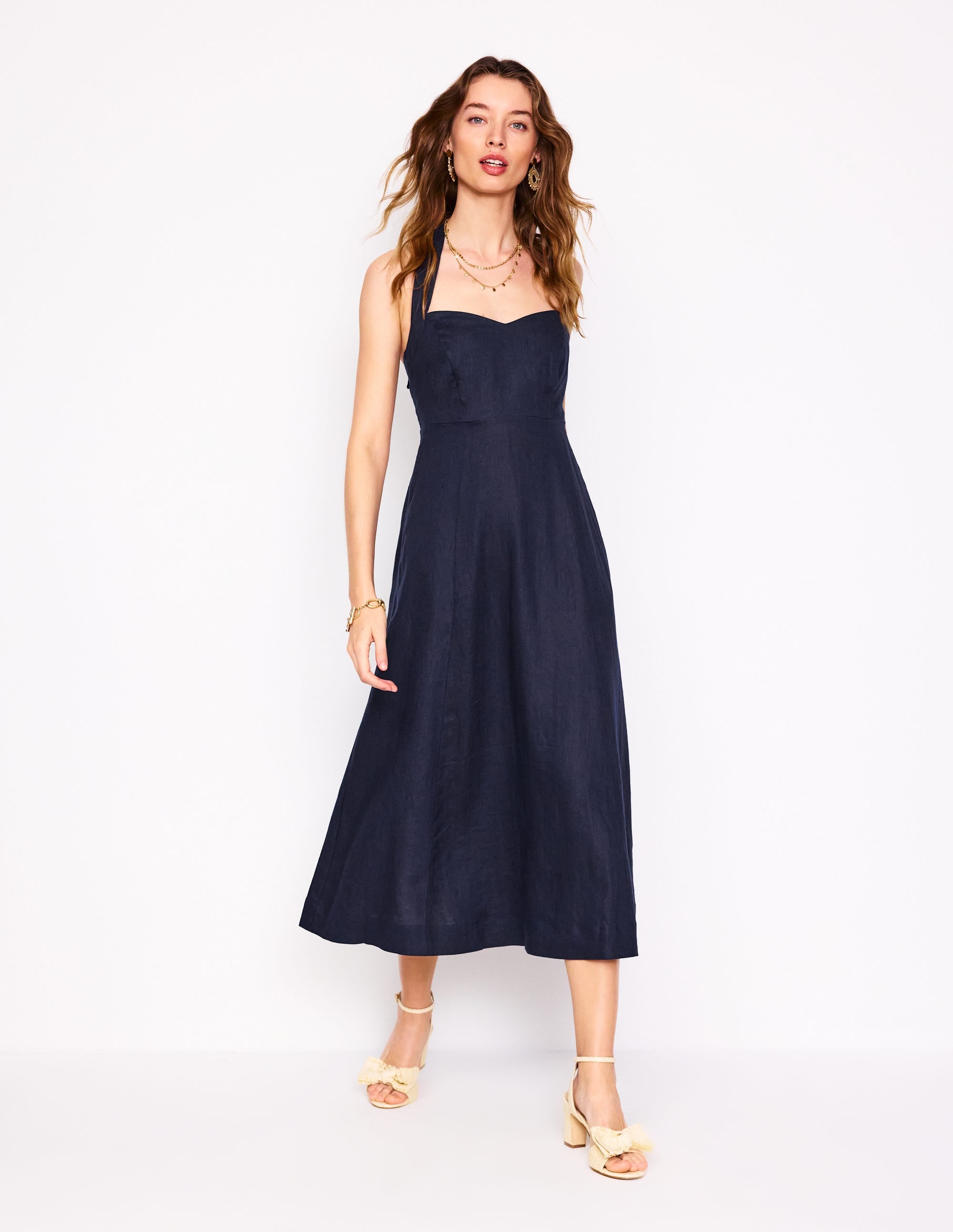 Neckholder-Kleid aus Leinen-Marineblaue - Image 4