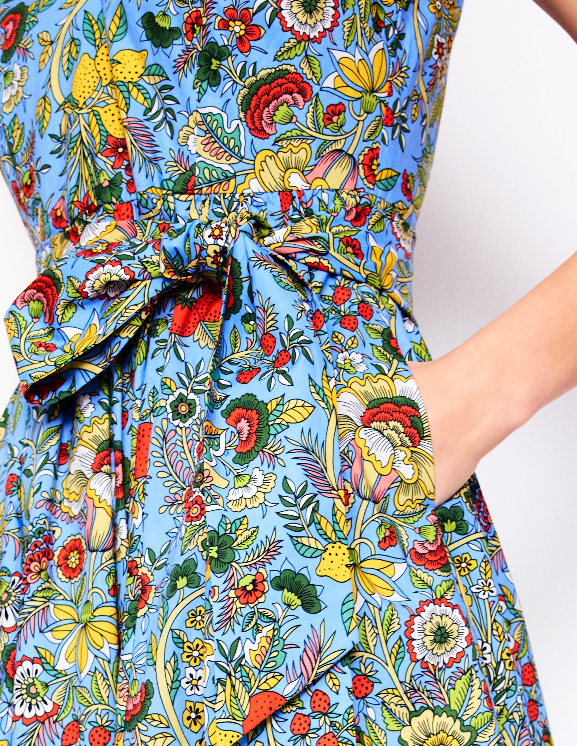 Ausgestelltes Kleid mit V-Ausschnitt und Gürtel-Bunt, Zitrusrebe - Image 2