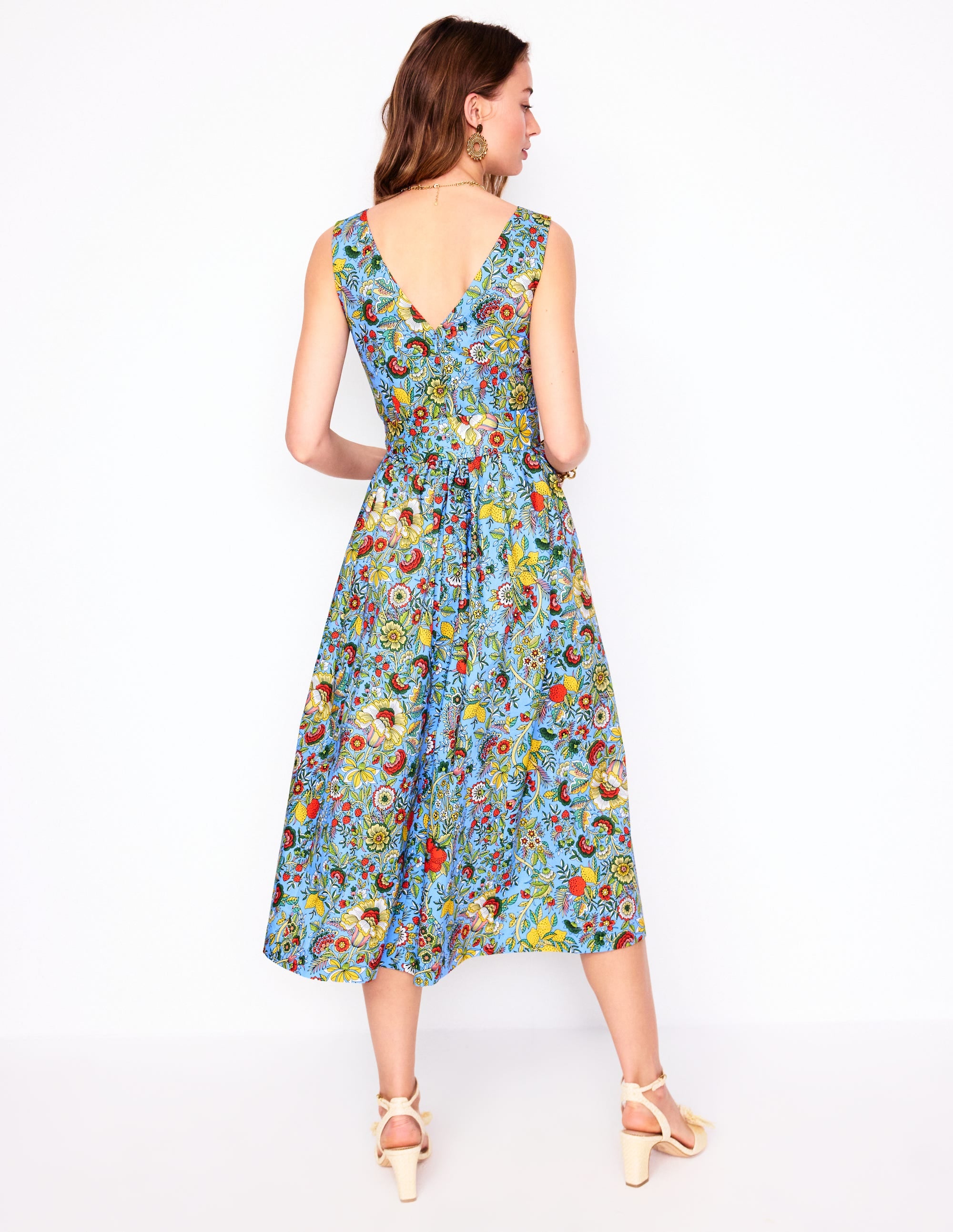 Ausgestelltes Kleid mit V-Ausschnitt und Gürtel-Bunt, Zitrusrebe - Image 3