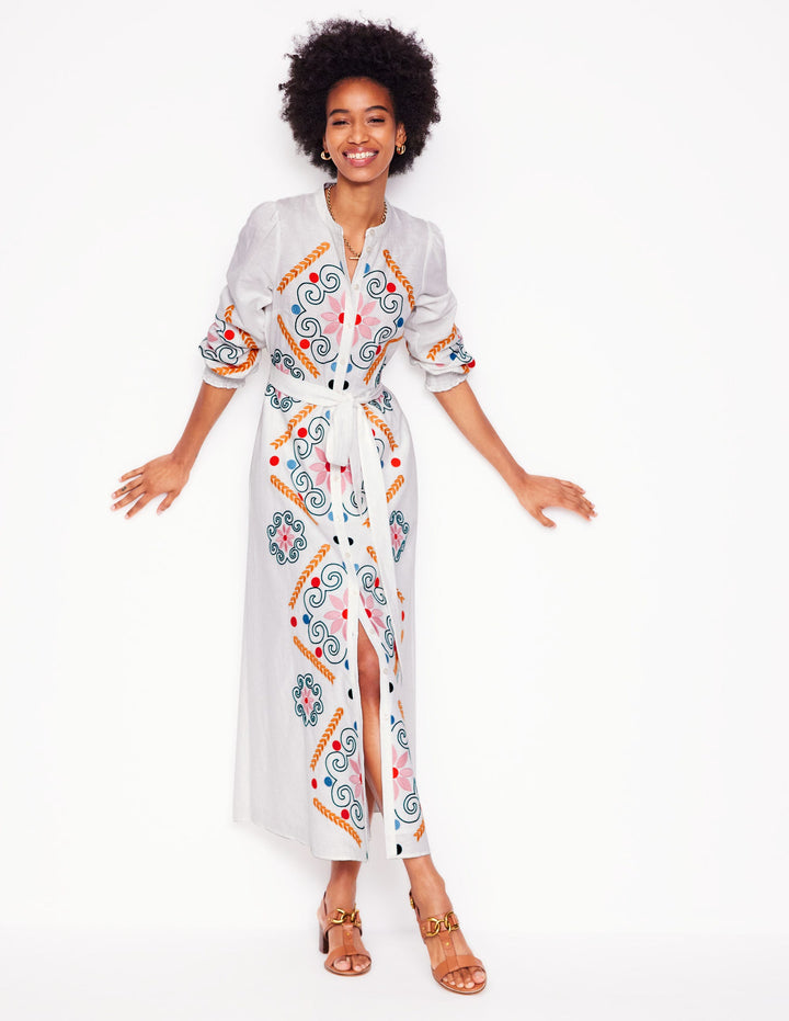 Robe-chemise Ruby en lin mélangé-Broderie blanche