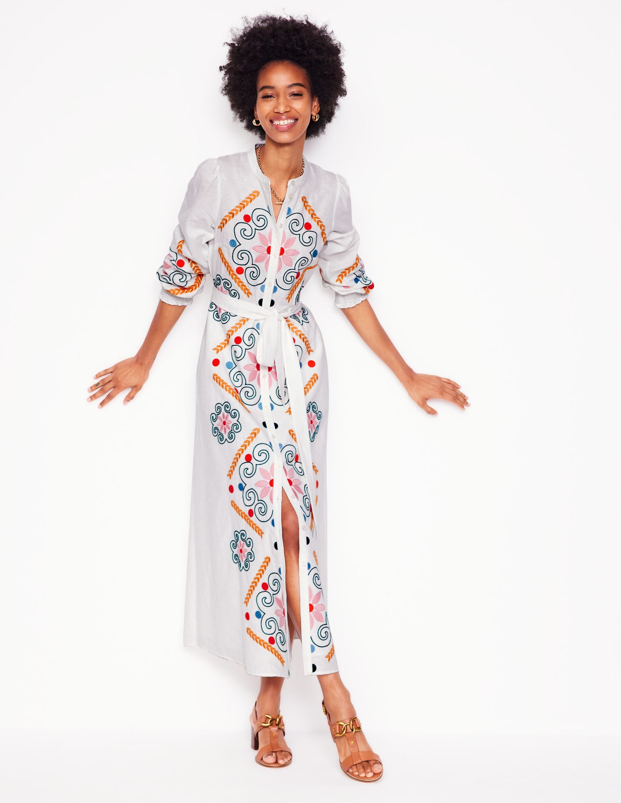 Robe-chemise Ruby en lin mélangé-Broderie blanche - Image 1